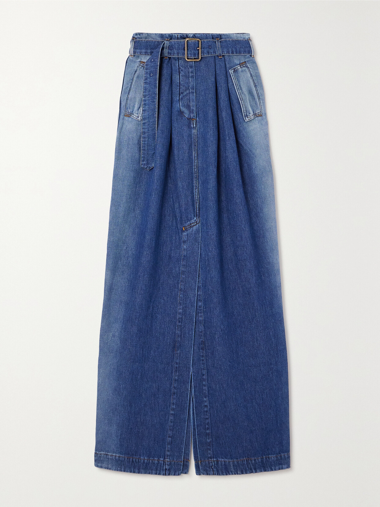 Dries Van Noten Belted Denim Maxi Skirt In Blue