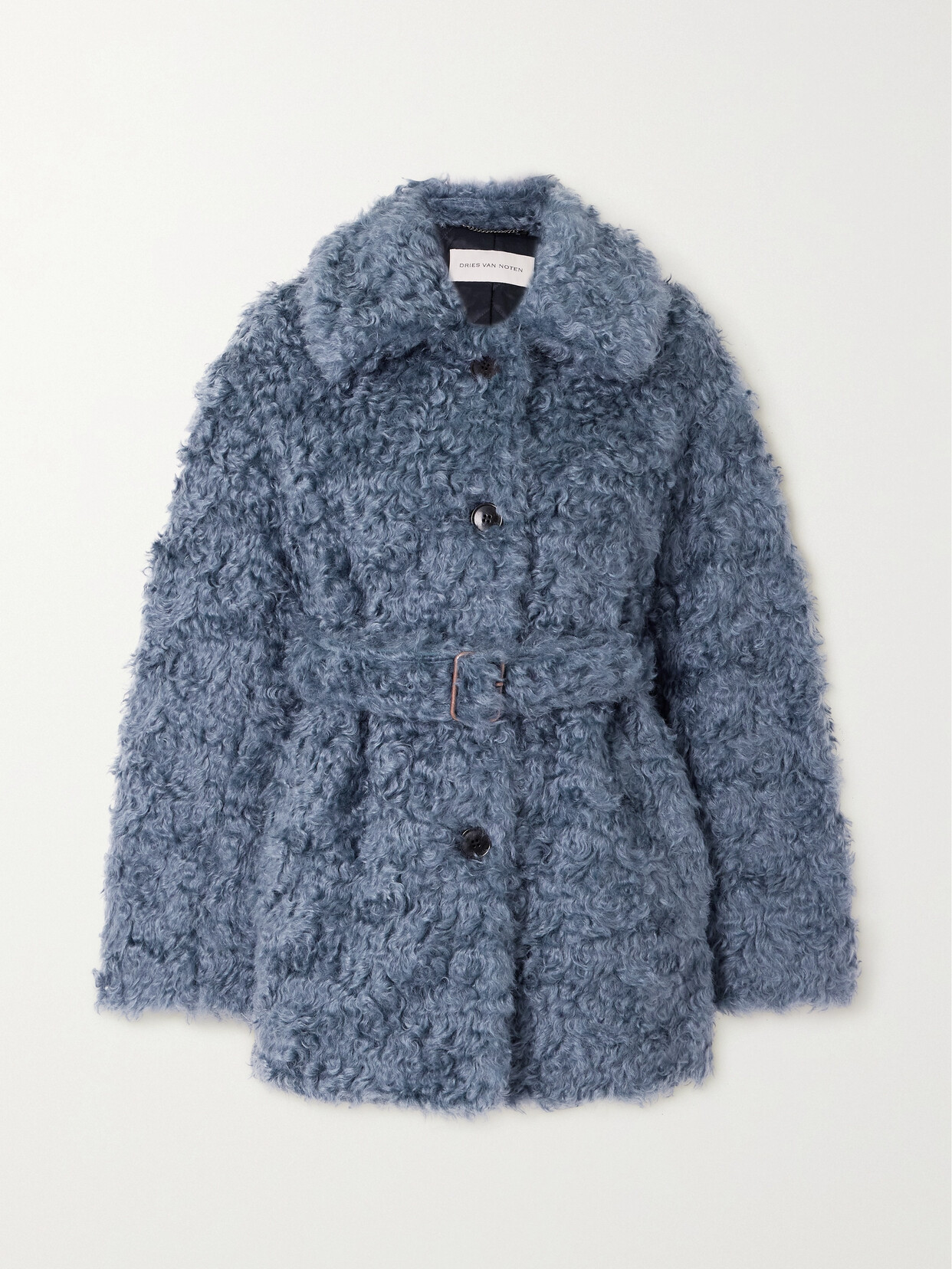 Dries Van Noten Belted Mohair And Cotton-blend Jacket In Blue