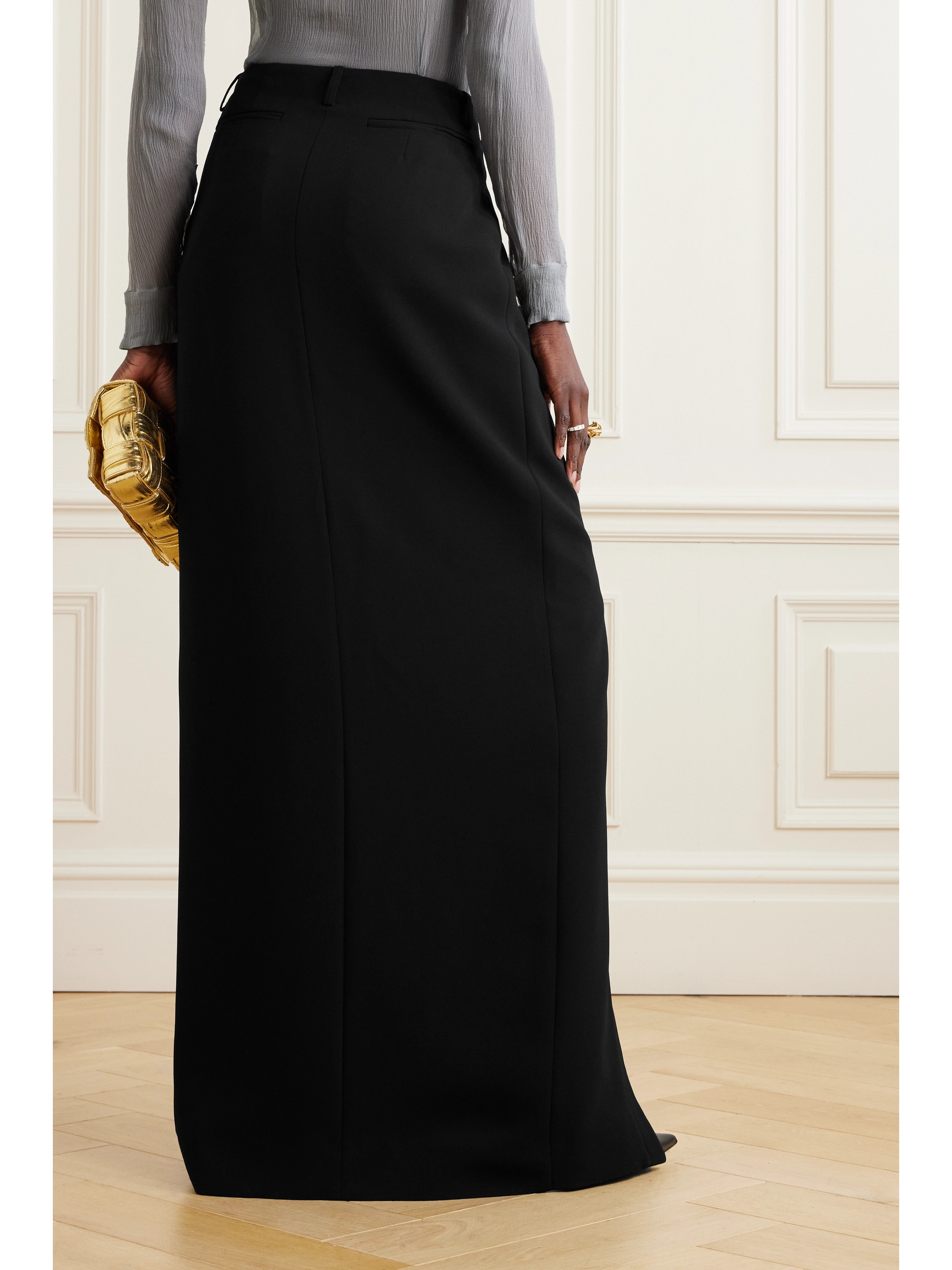 Dries Van Noten Layered lace-trimmed crepe maxi skirt thumbnail