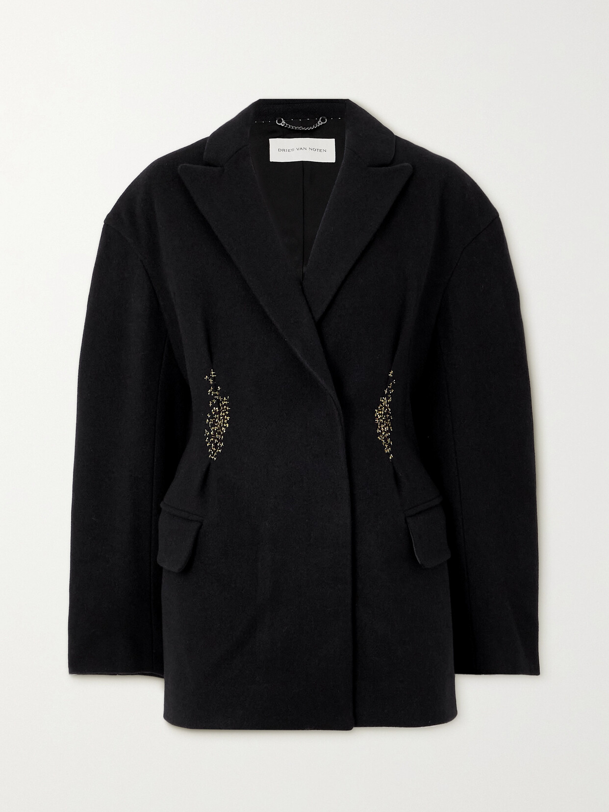 Dries Van Noten Bead-embellished Embroidered Wool Blazer In Black