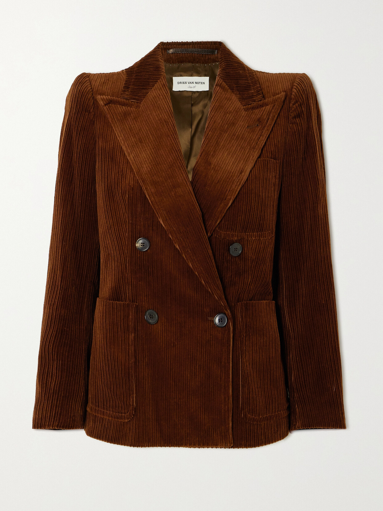 Dries Van Noten Double-breasted Cotton-corduroy Blazer In Brown