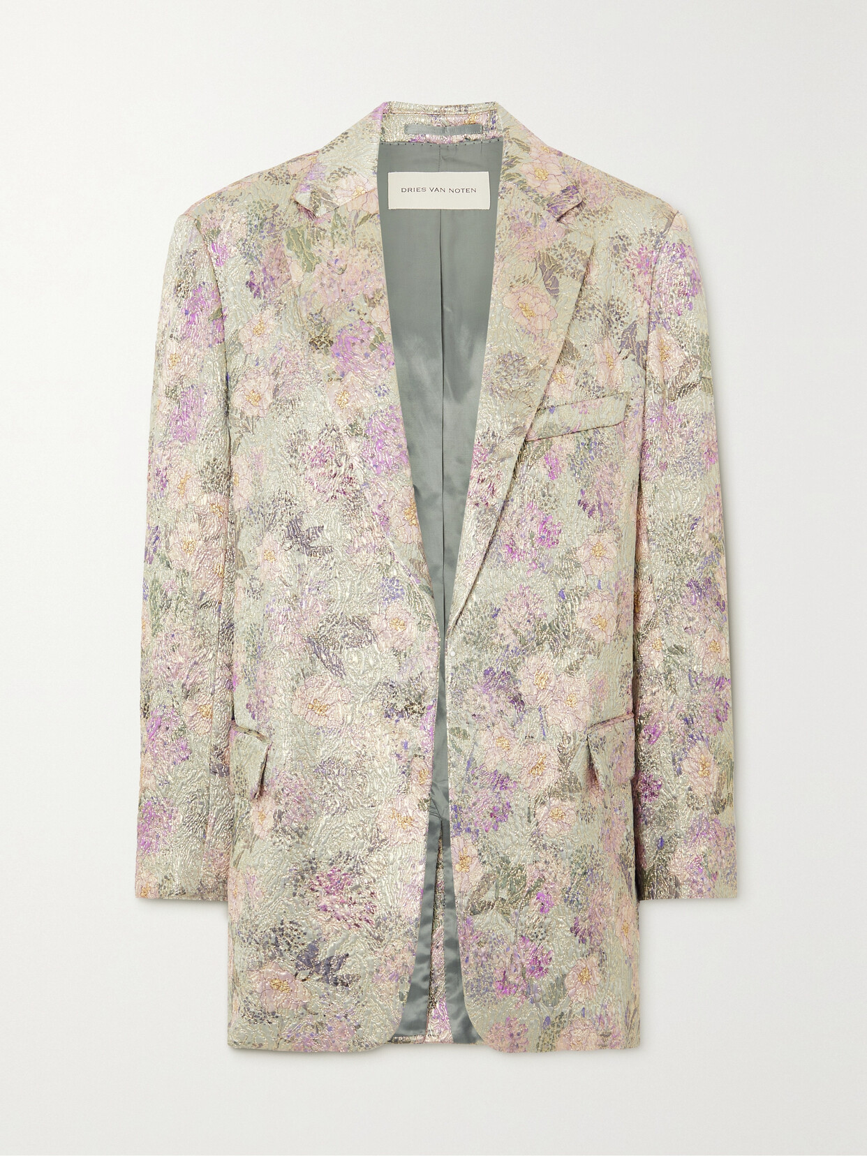 Dries Van Noten Embroidered Floral-print Silk-blend Jacquard Blazer In Green