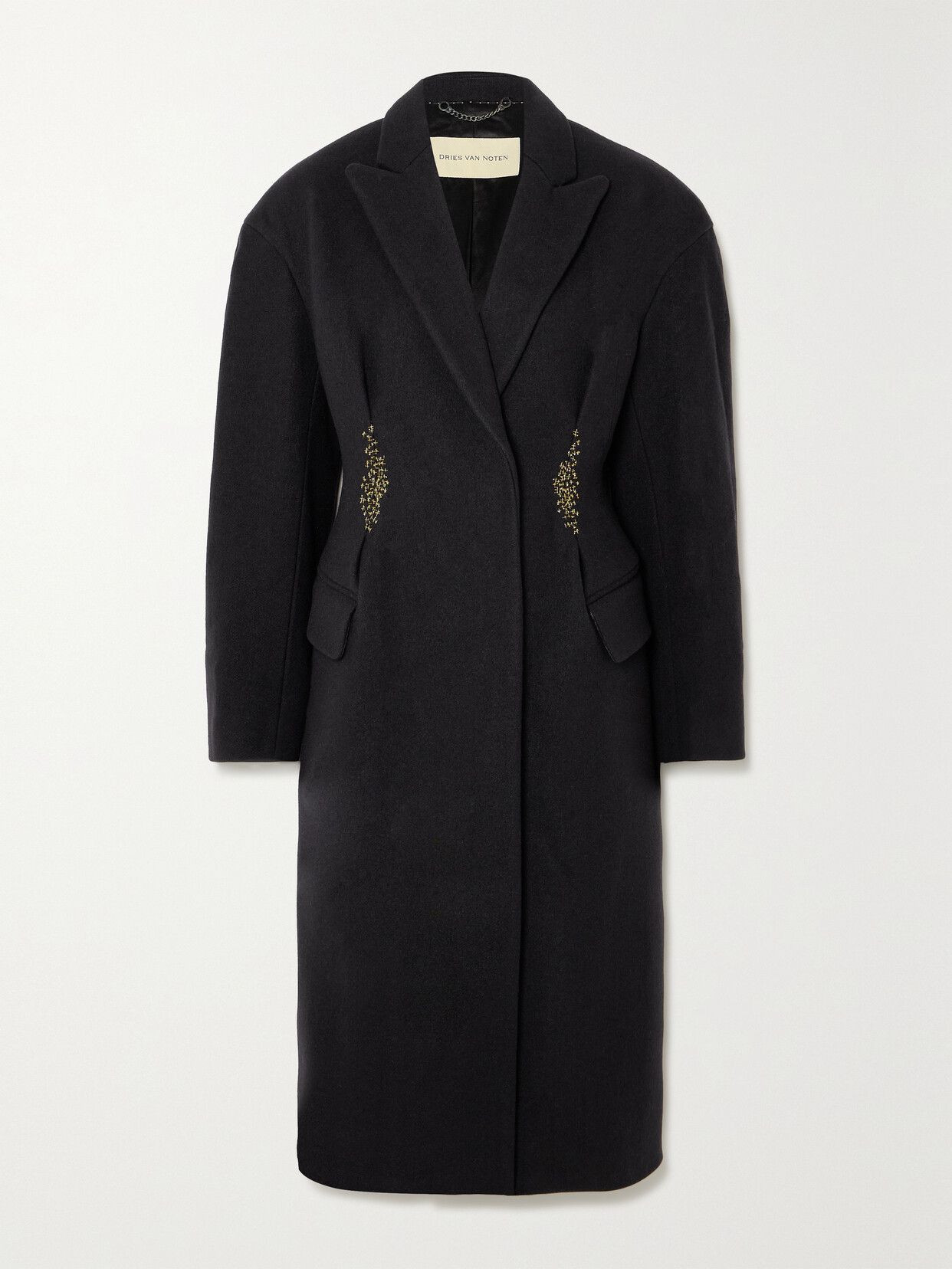 Dries Van Noten Ravis Embellished Wool Coat In Black