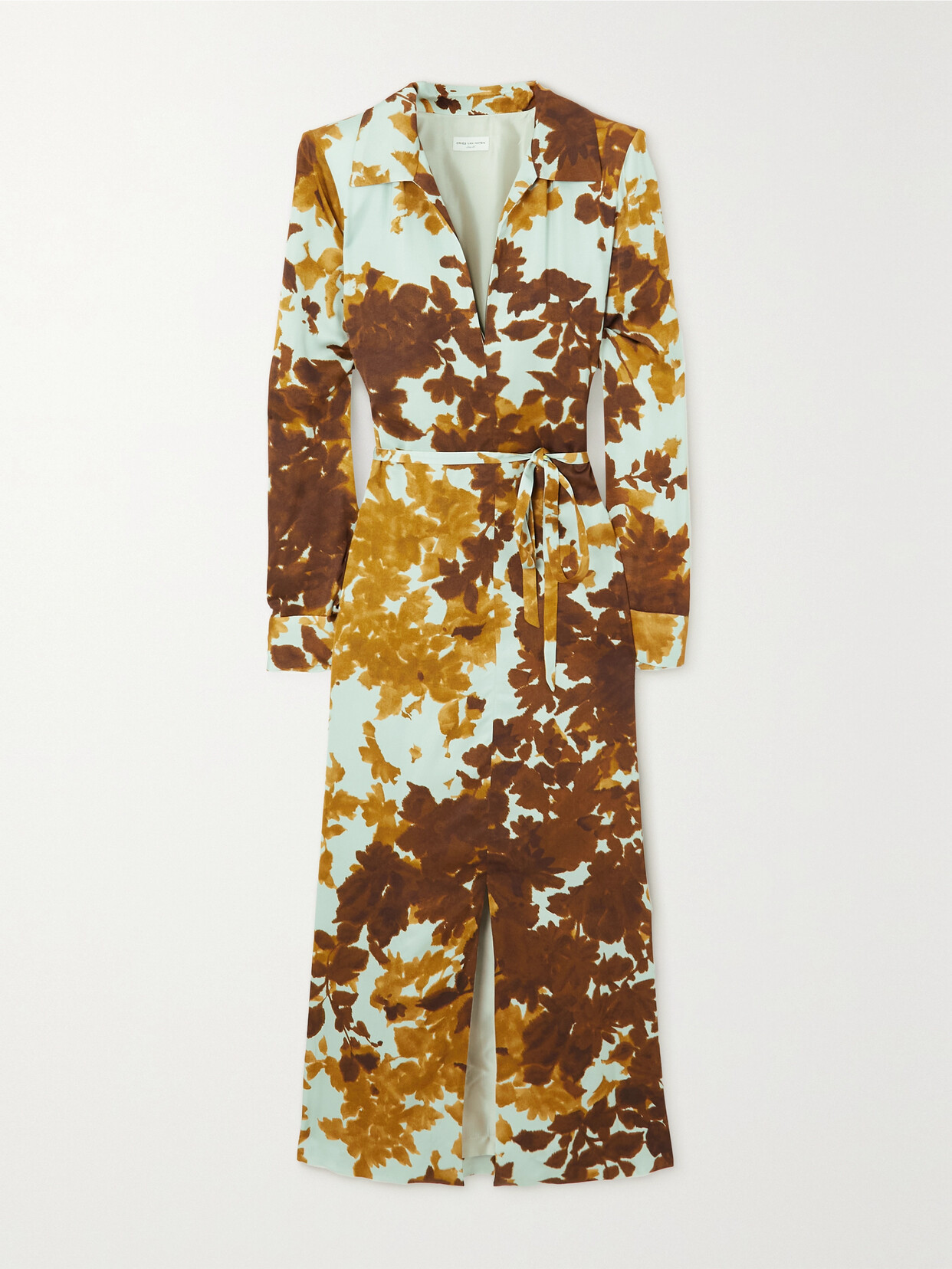 Dries Van Noten Dellas Printed Satin Midi Dress In Brown