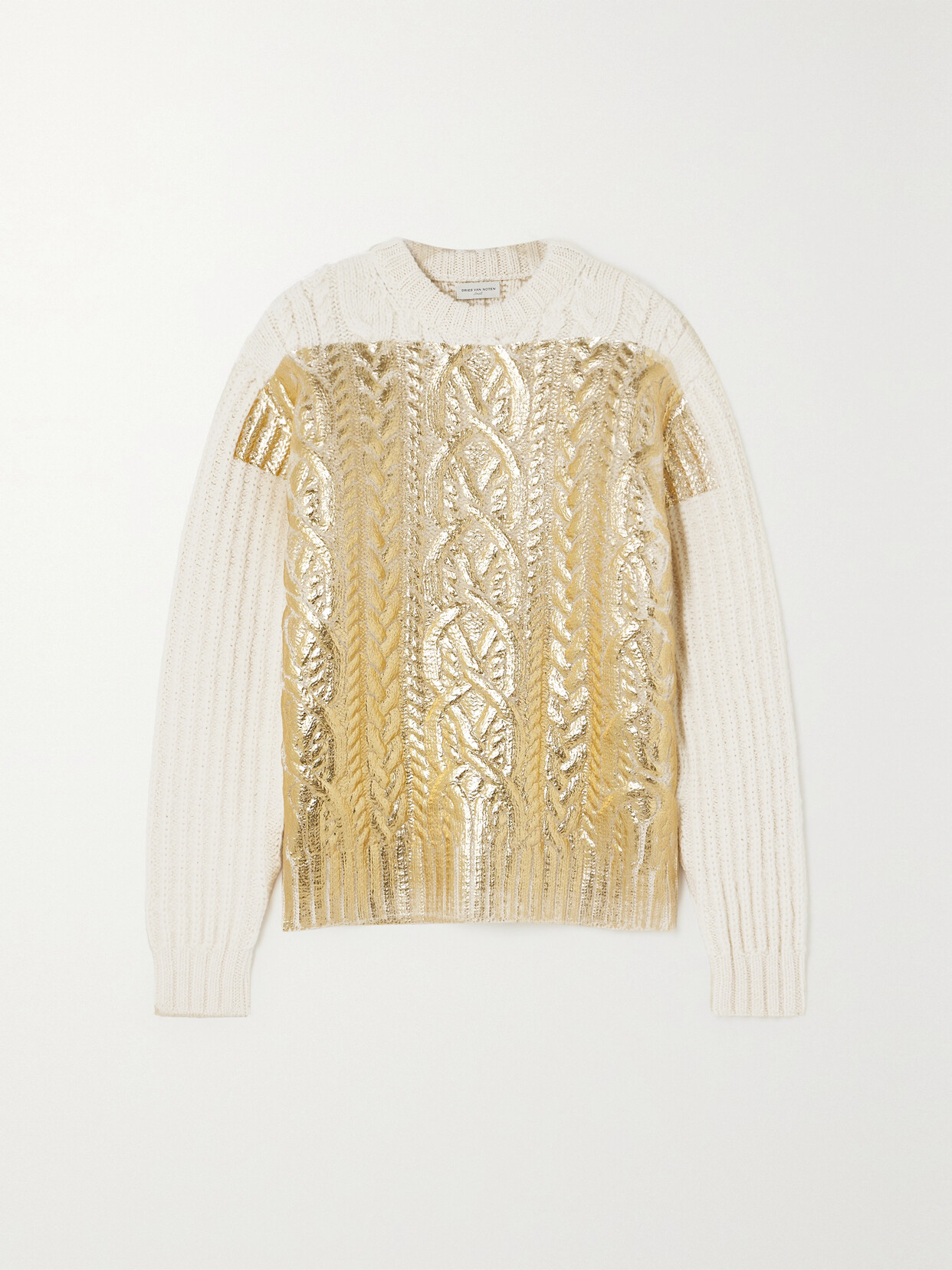 Dries Van Noten - Metallic Cable-knit Wool Sweater - Ecru