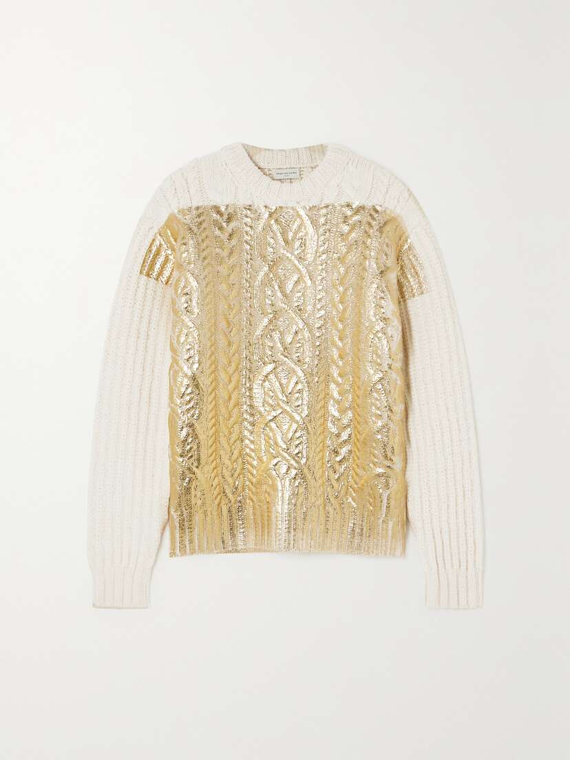 Dries Van Noten Metallic Cable-knit Wool Sweater