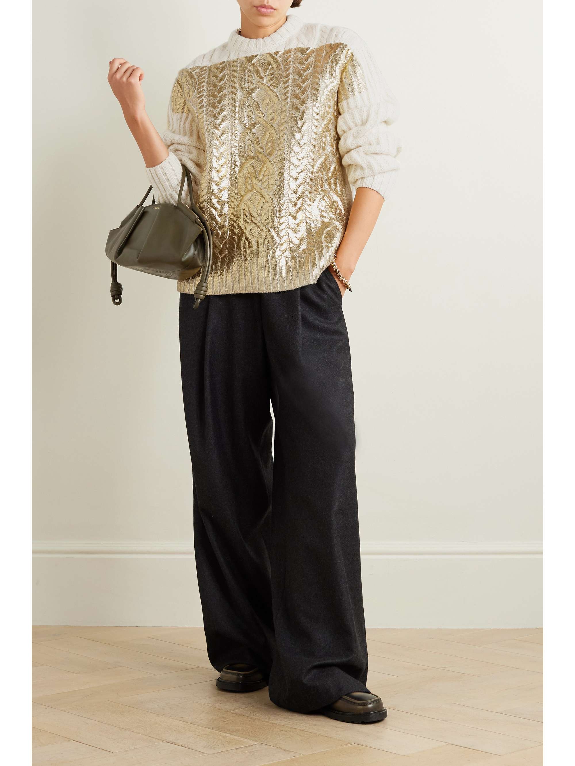 DRIES VAN NOTEN Metallic cable-knit wool sweater | NET-A-PORTER