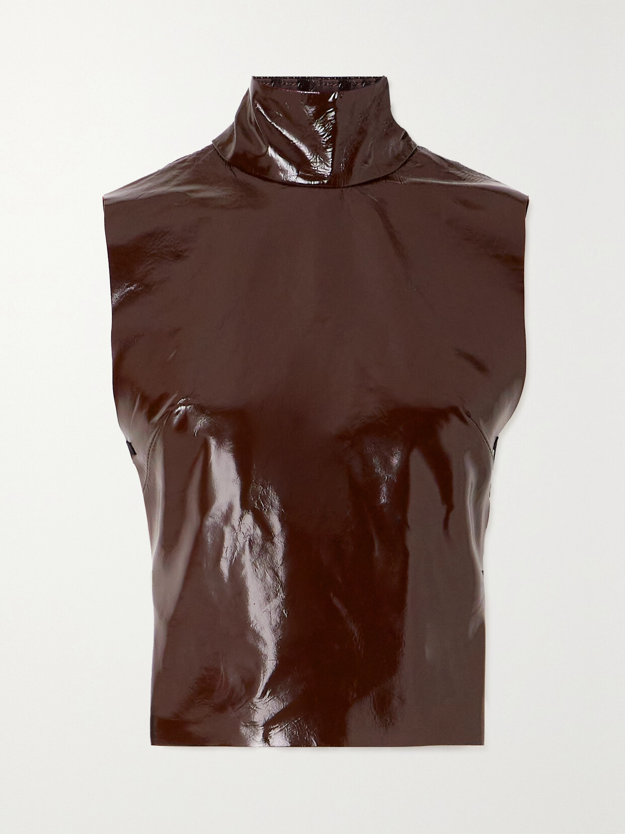 Dries Van Noten Glossed-leather Turtleneck Top - Brown