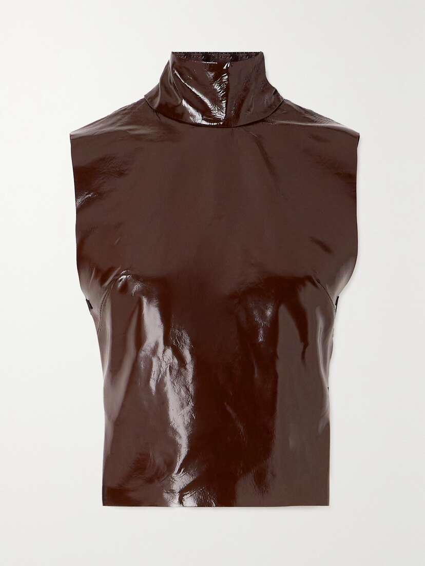 Dries Van Noten Glossed-leather Turtleneck Top