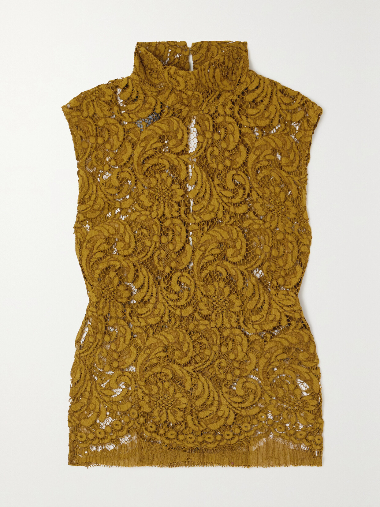 Dries Van Noten - Tie-detailed Cotton-blend Corded Lace Turtleneck Top - Yellow