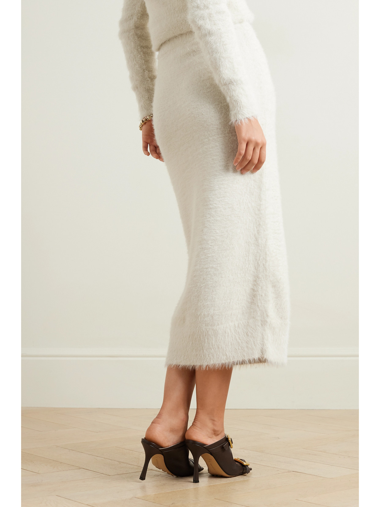 Shop Dries Van Noten Brushed Knitted Midi Skirt In Ecru