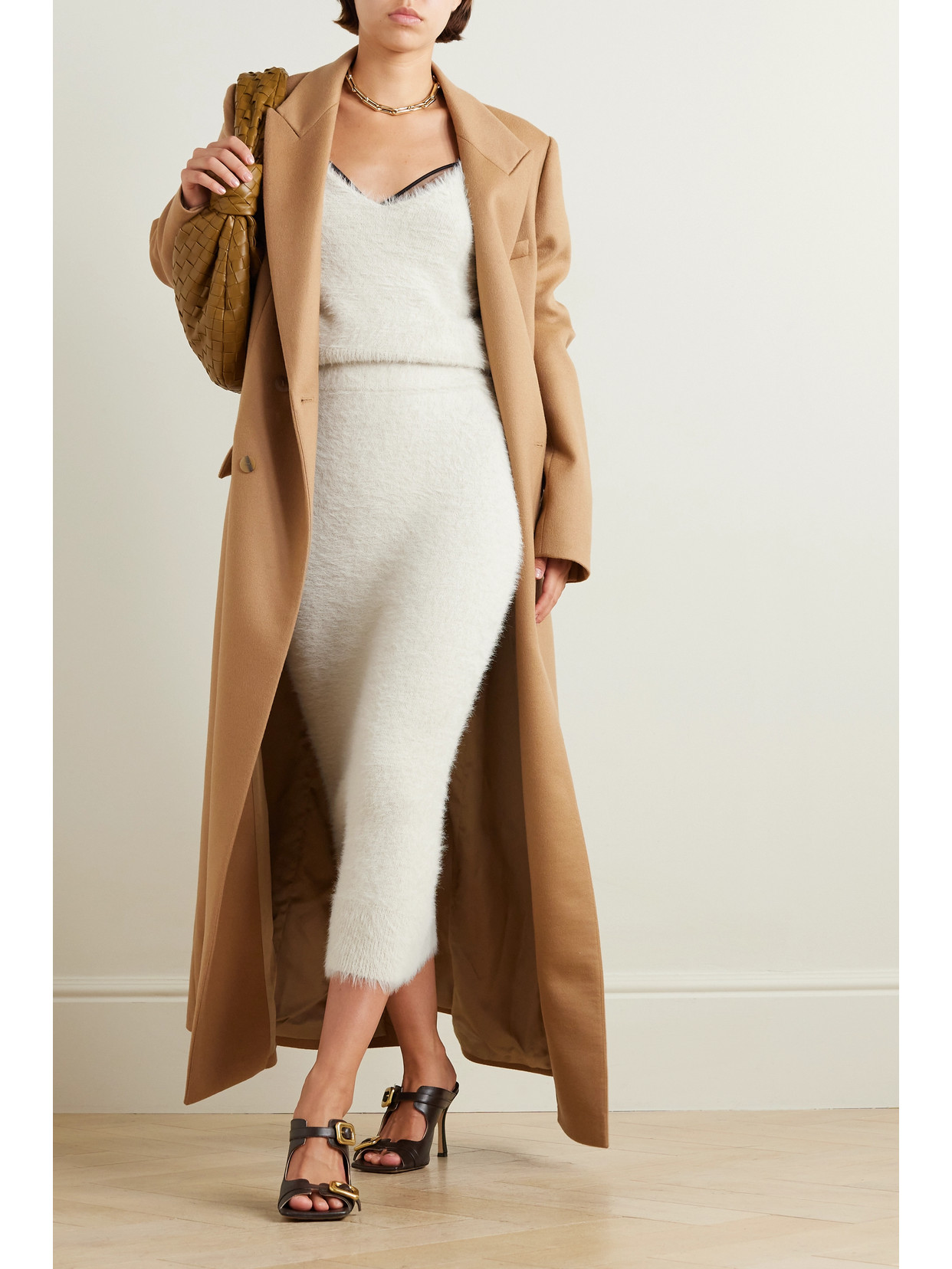 Dries Van Noten Brushed Knitted Midi Skirt In Ecru