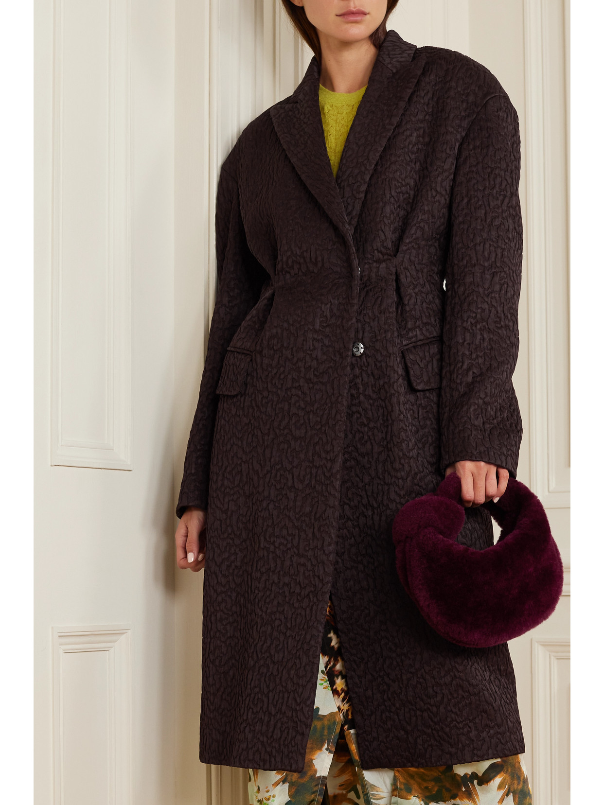 Dries Van Noten Cloqué Coat In Brown