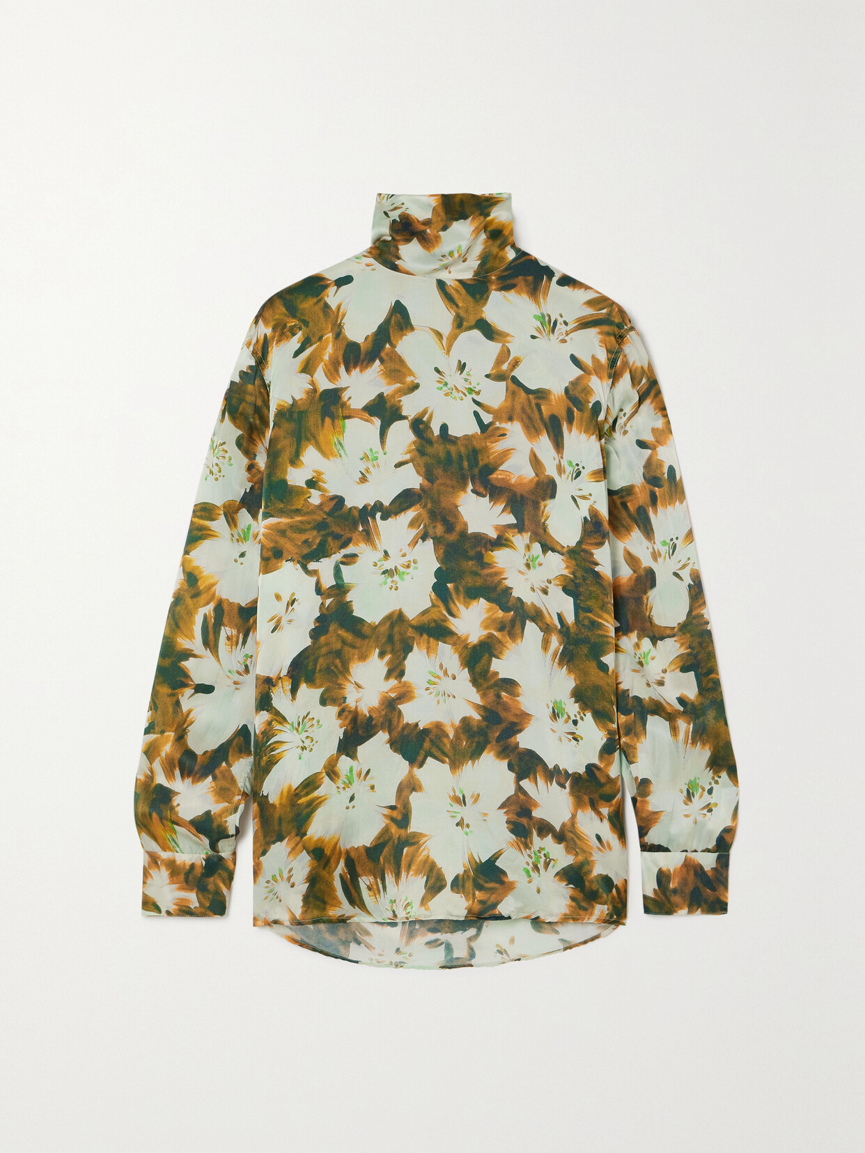 Dries Van Noten Floral-print Silk Turtleneck Top - Orange