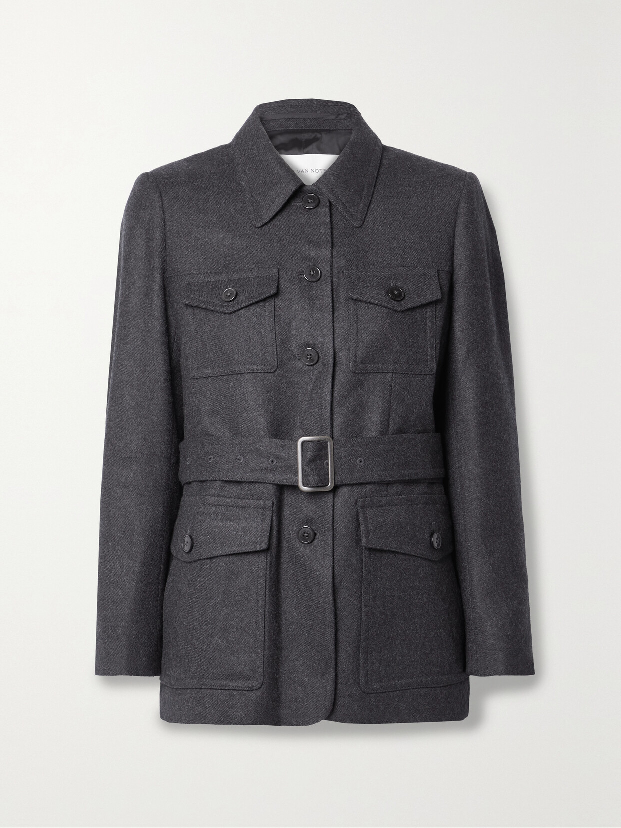 Dries Van Noten Belted Wool Jacket In Gray