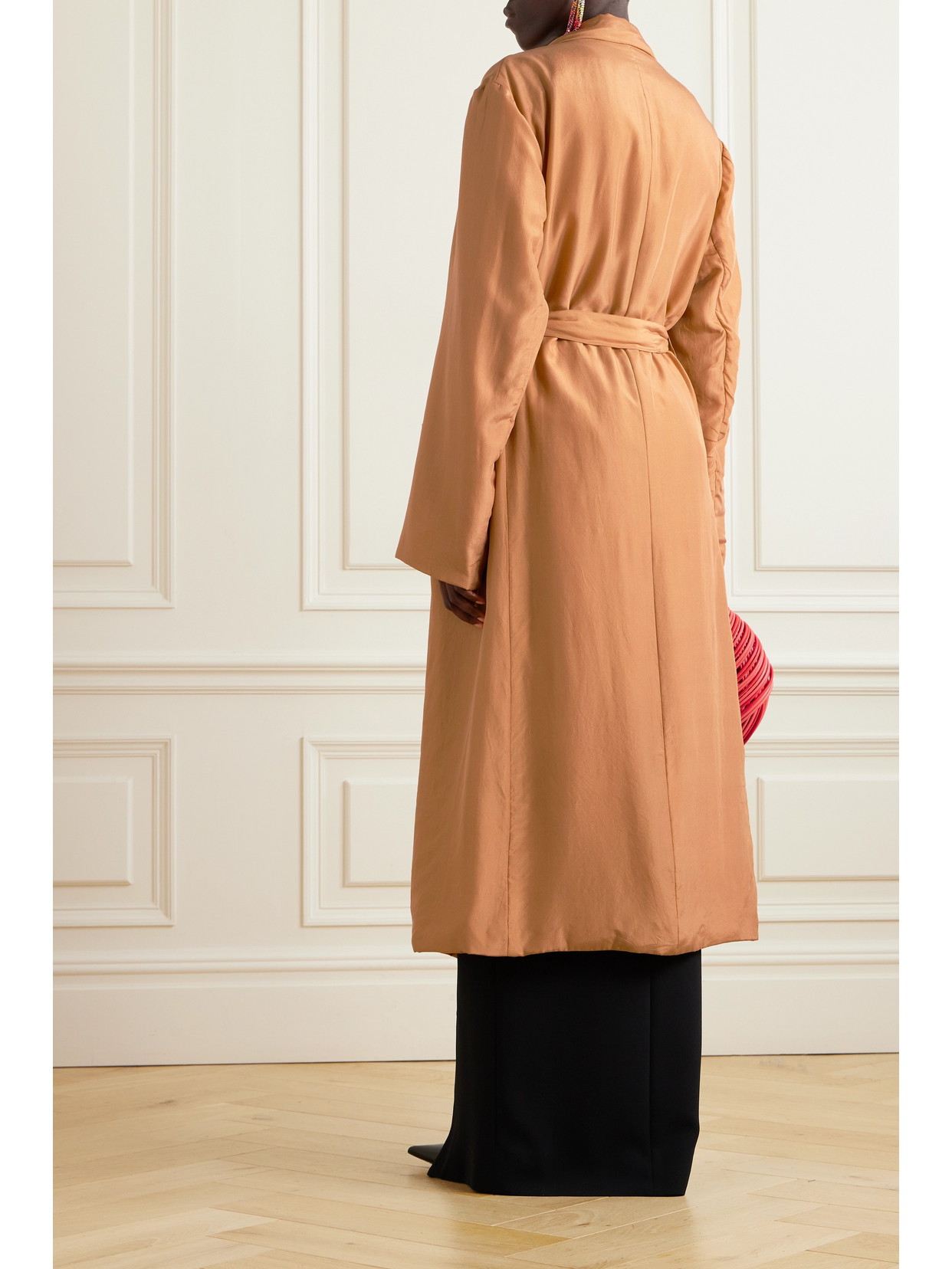 Shop Dries Van Noten Belted Silk Coat In Brown