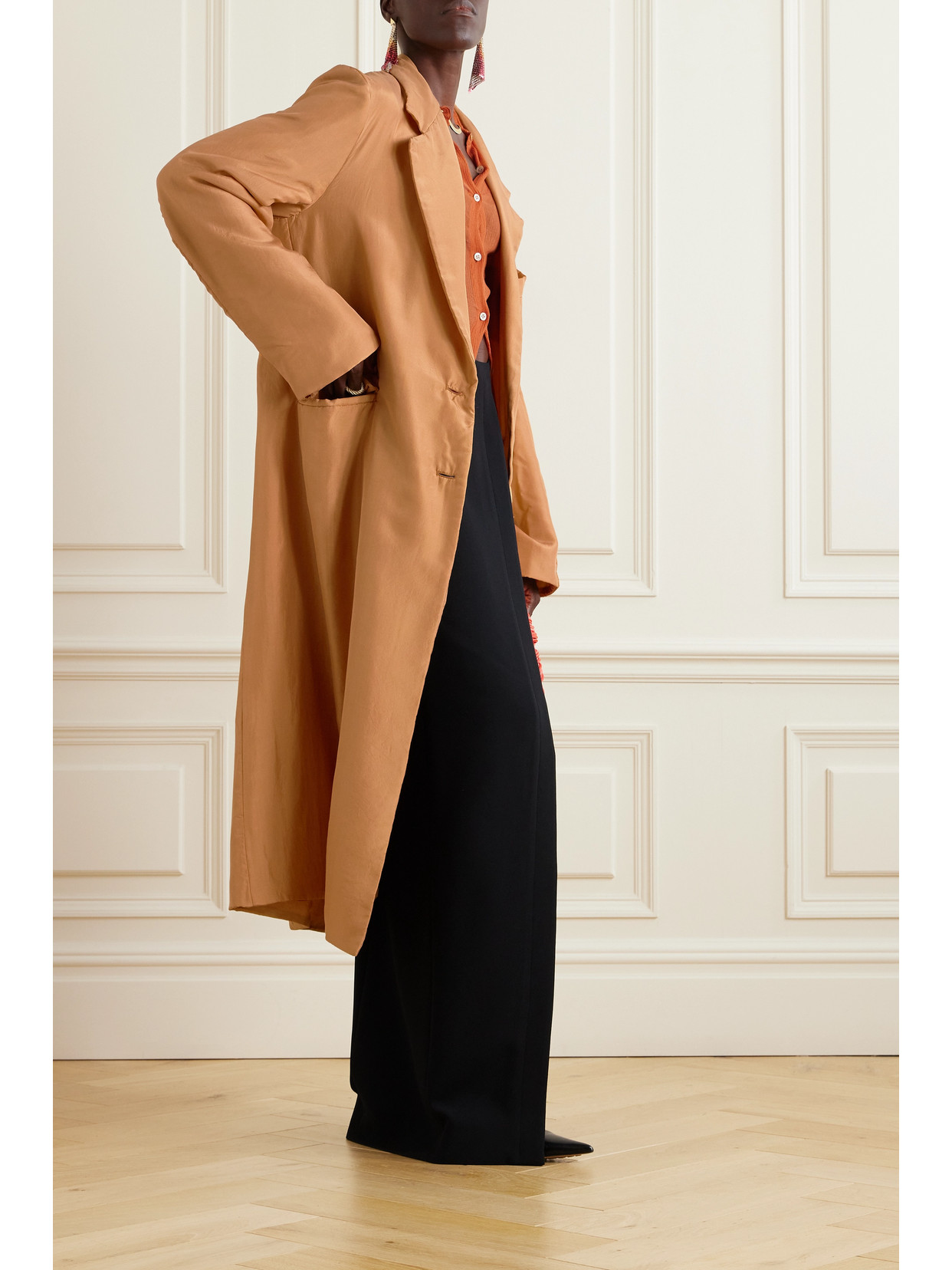 Dries Van Noten Belted Silk Coat In Brown