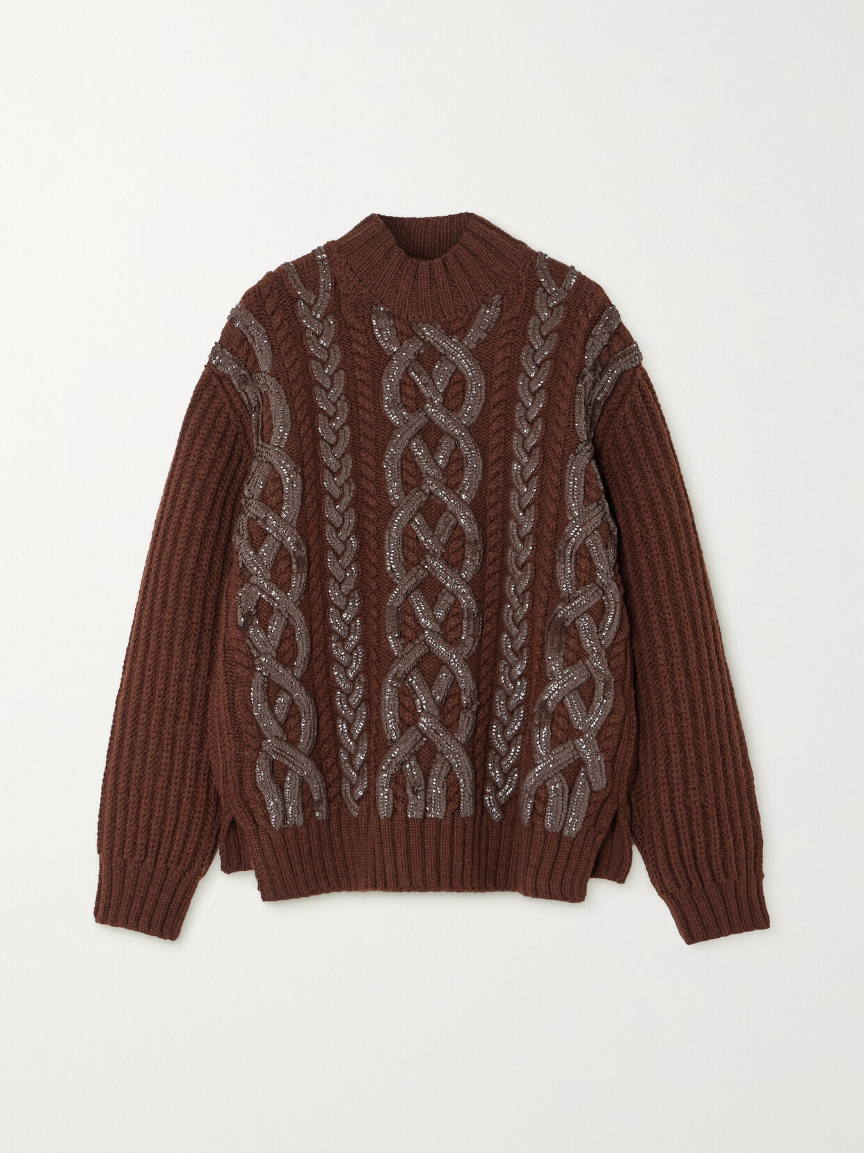 Dries Van Noten - Sequin-embellished Cable-knit Wool Sweater - Brown