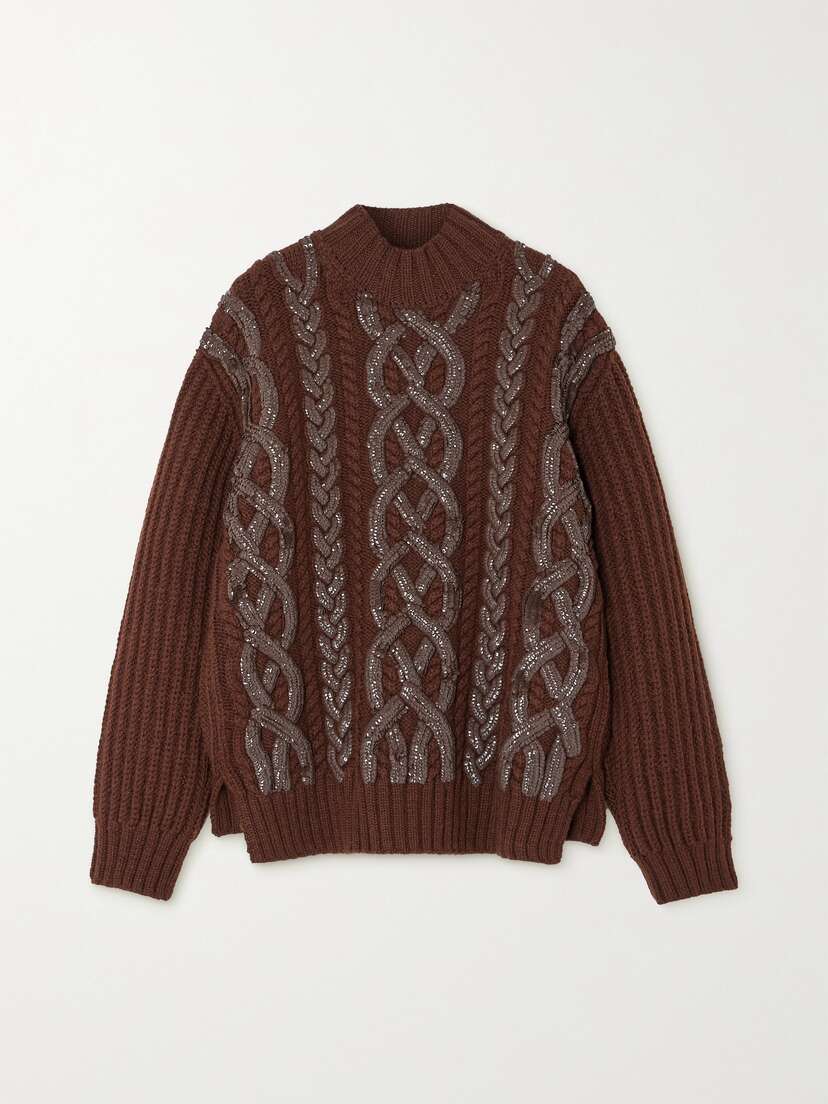 Dries Van Noten Sequin-embellished Cable-knit Wool Sweater