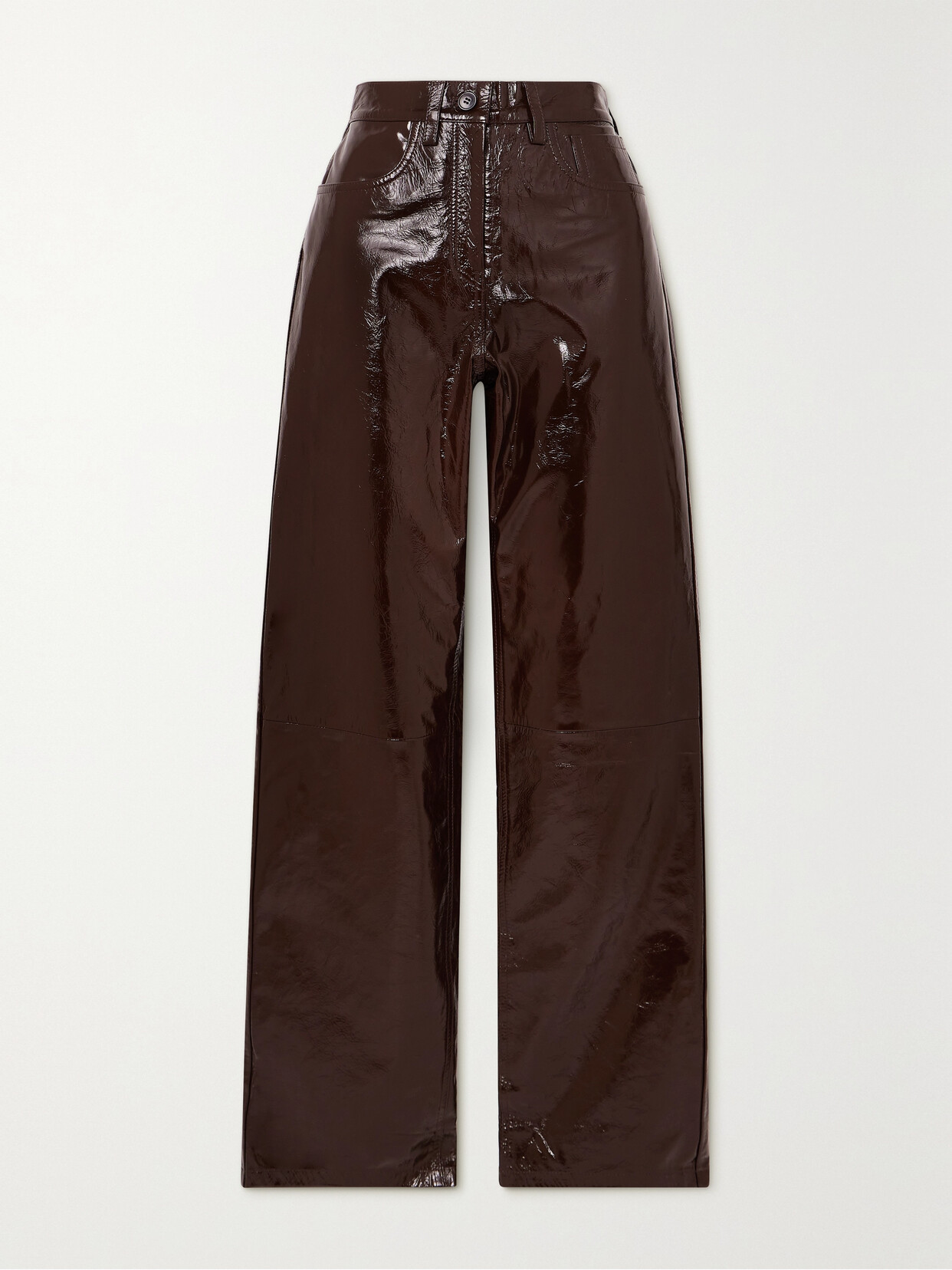 Dries Van Noten Crinkled Glossed-leather Wide-leg Pants - Brown