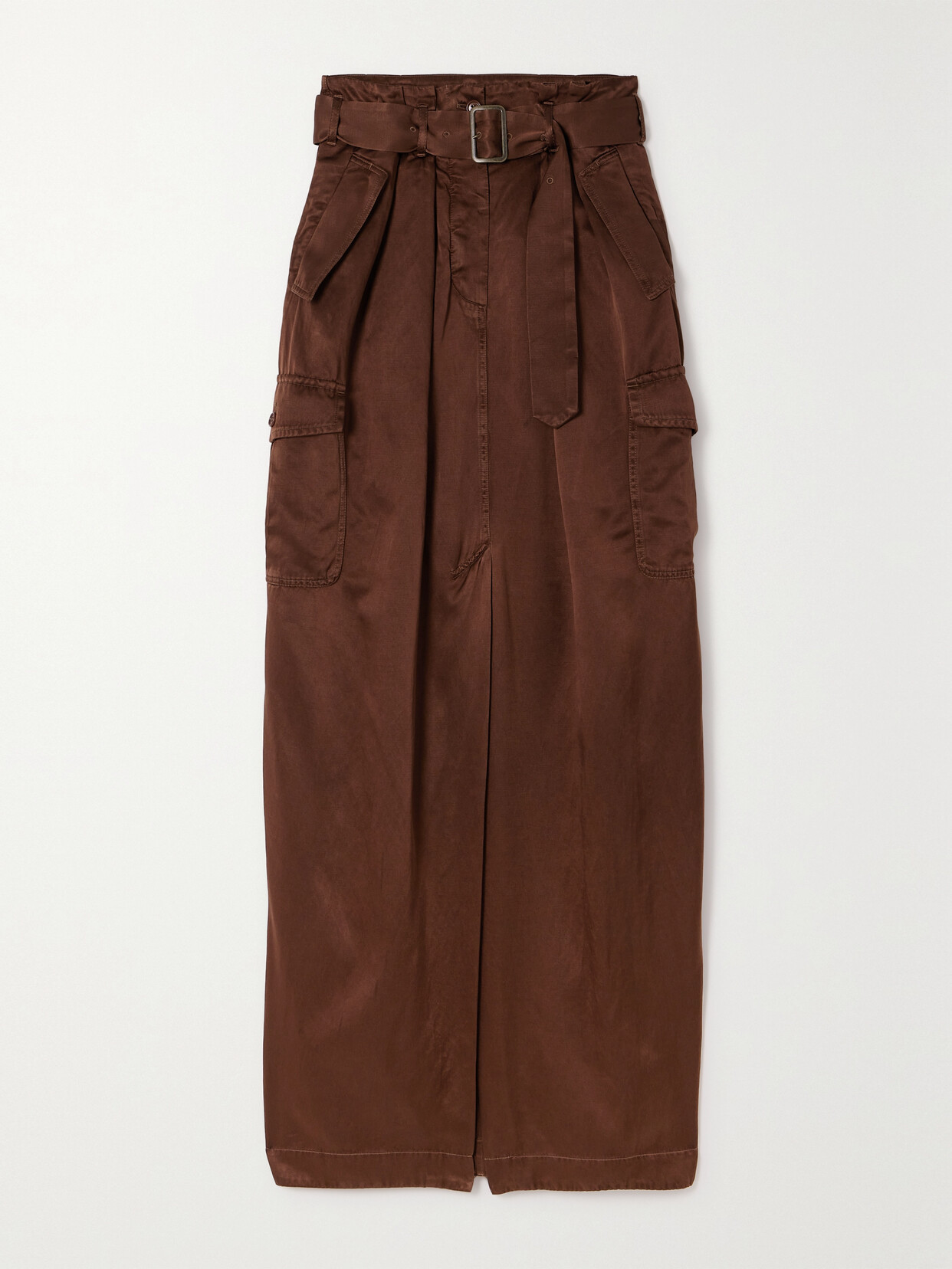 Dries Van Noten - Belted Satin-twill Maxi Skirt - Brown