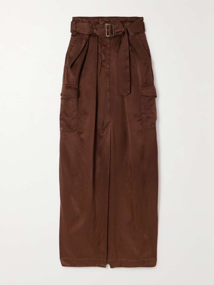 Dries Van Noten Belted Satin-twill Maxi Skirt