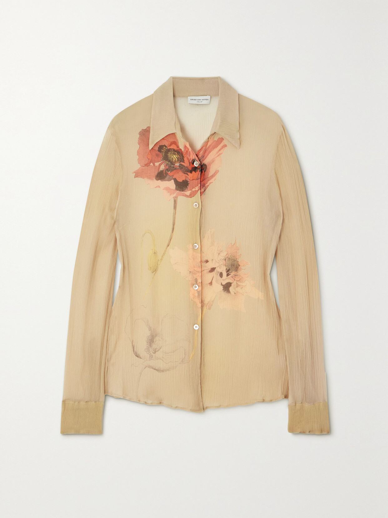 Dries Van Noten - Floral-print Plissé-silk Blouse - Ecru