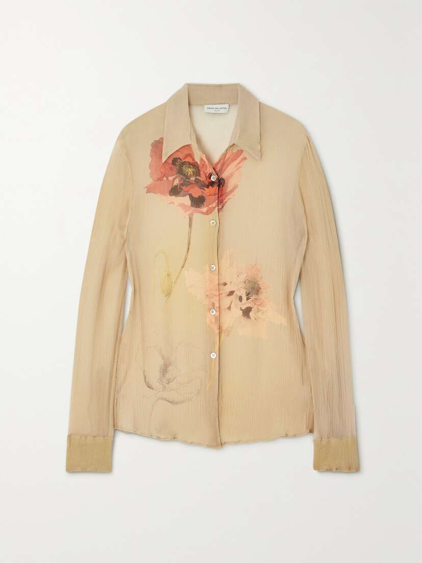 Dries Van Noten Floral-print Plissé-silk Blouse