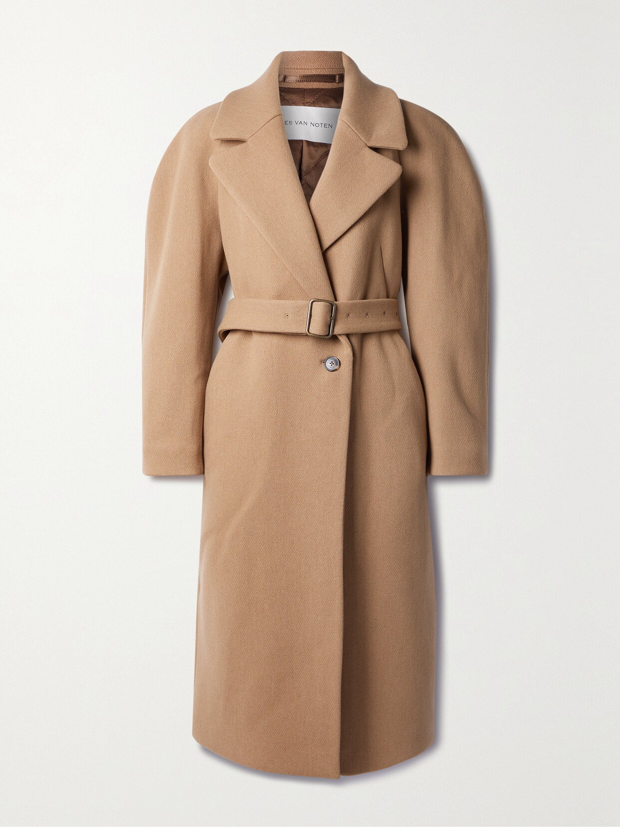 Shop Dries Van Noten Belted Wool-twill Coat In Neutrals