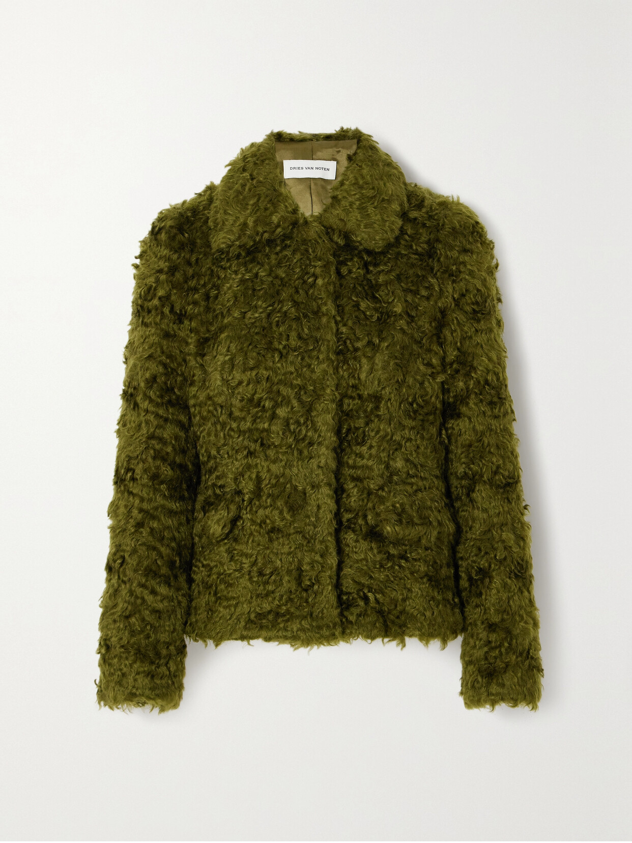 Dries Van Noten Mohair And Cotton-blend Faux Shearling Jacket In Green