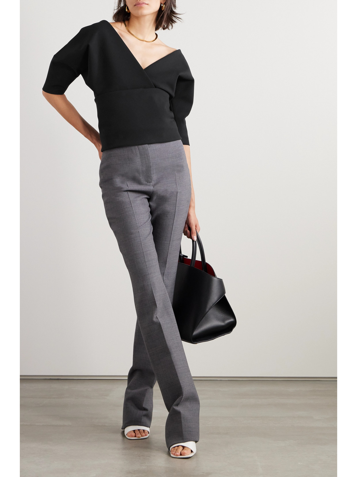 Ferragamo Wool-blend V-neck Top In Black