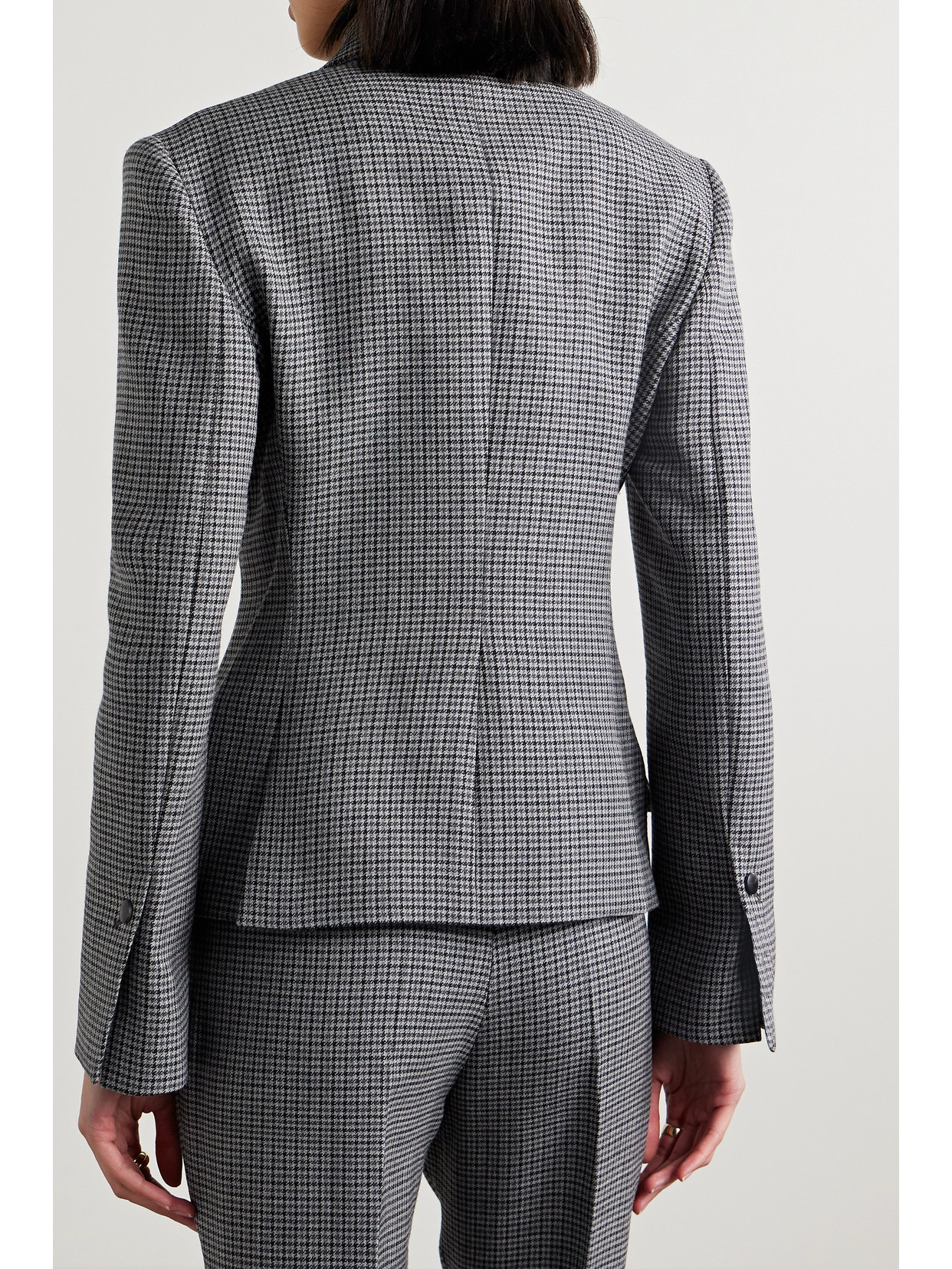 Ferragamo Micro Houndstooth Tailored Wool Blazer Jacket In Gray