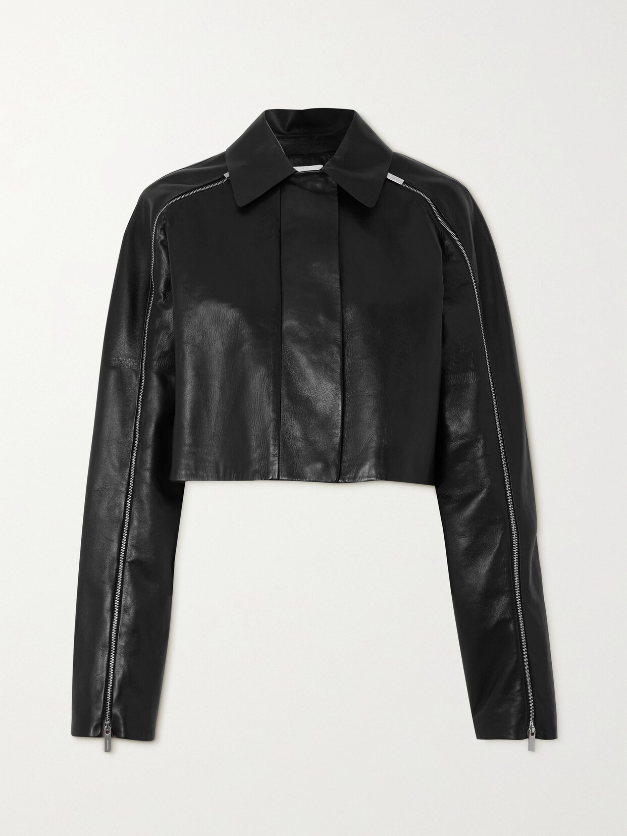 Ferragamo - Cropped Zip-detailed Leather Biker Jacket - Black