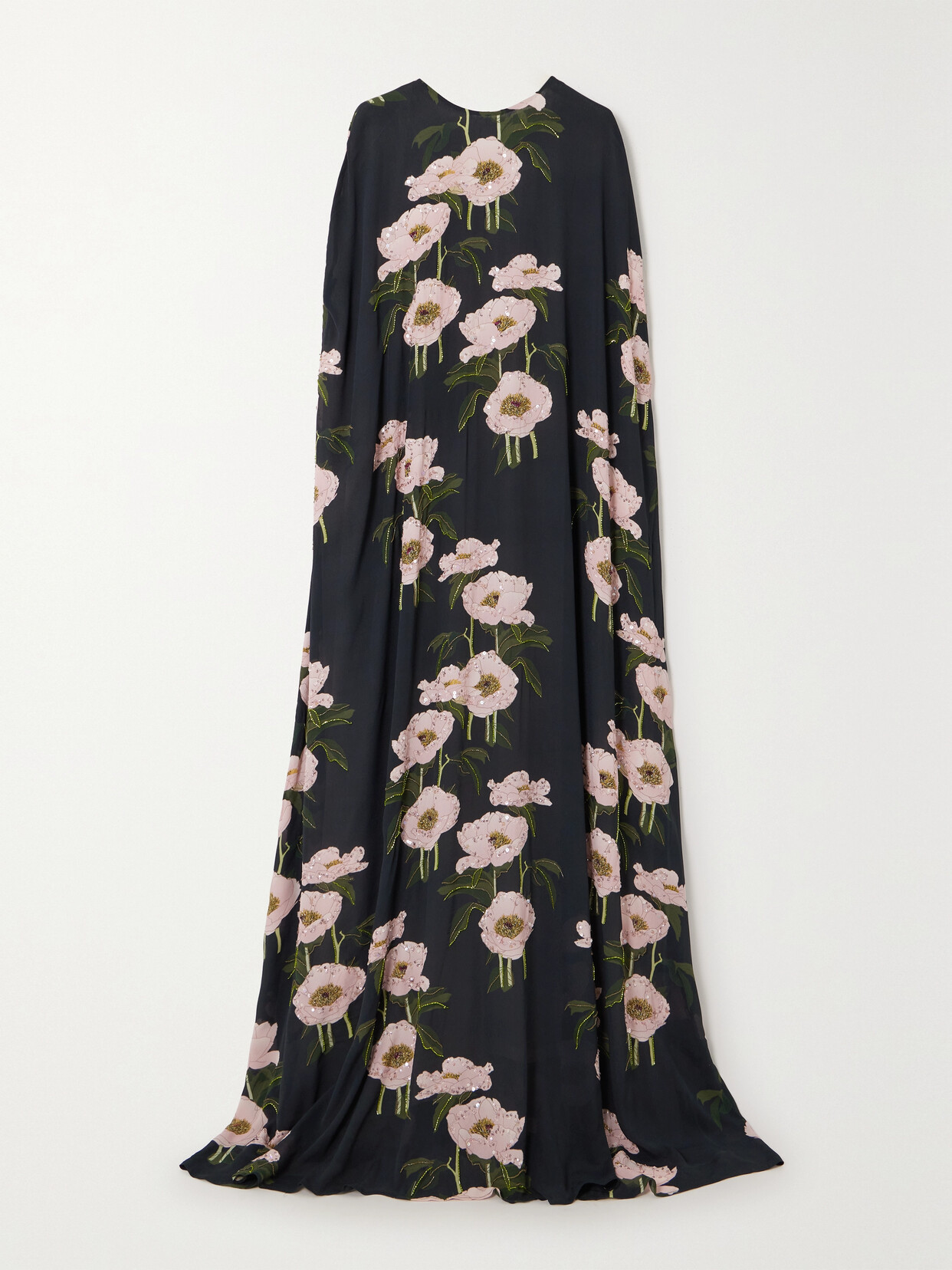 BERNADETTE - Eleonore Cape-effect Embellished Floral-print Crepe De Chine Gown - Black