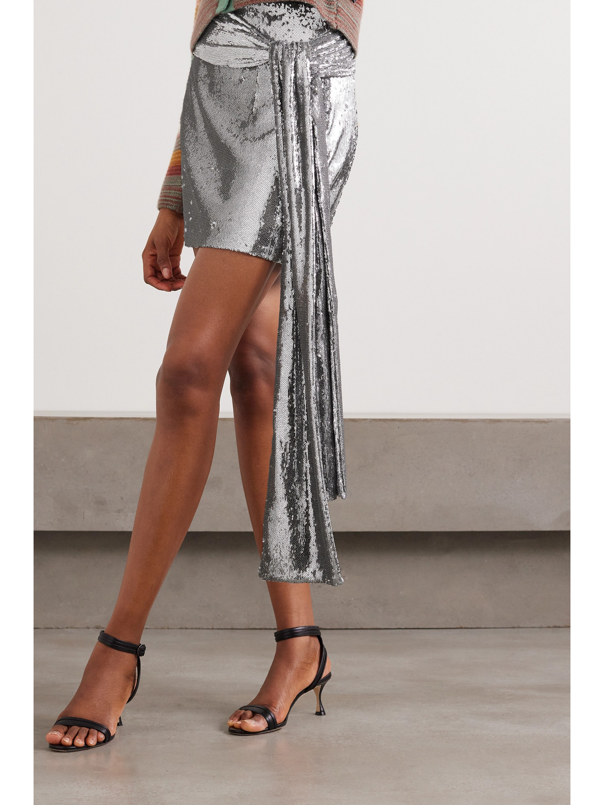 Bernadette Bernard Asymmetric Sequined Taffeta Mini Skirt In Silver