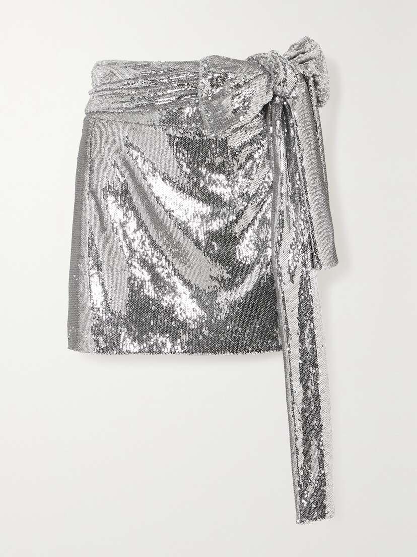BERNADETTE Bernard Asymmetric Sequined Taffeta Mini Skirt
