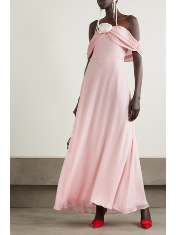 Bernadette Blair off-the-shoulder appliquéd silk-georgette maxi dress
