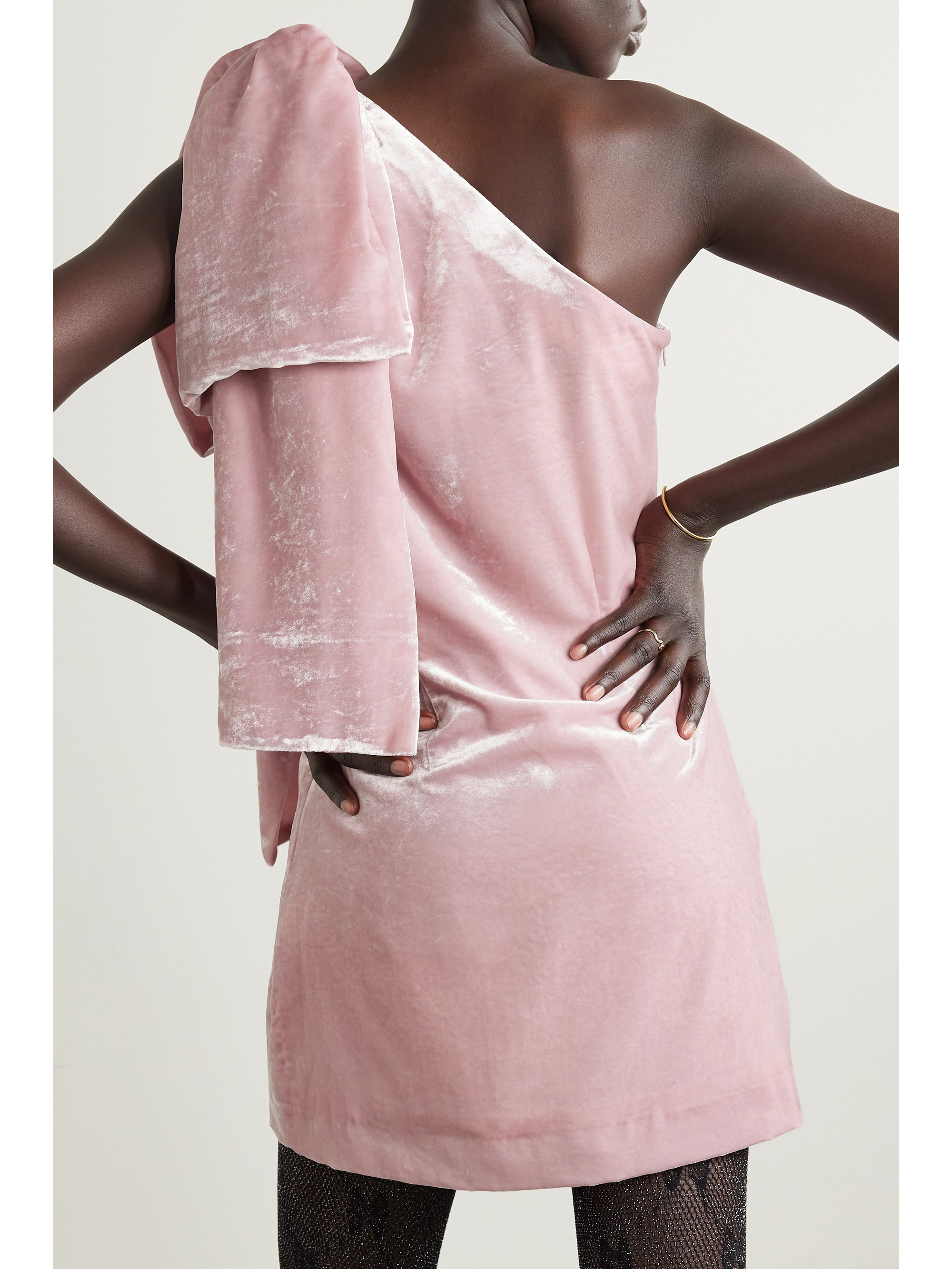 Bernadette Josselin one-shoulder bow-detailed velvet mini dress thumbnail