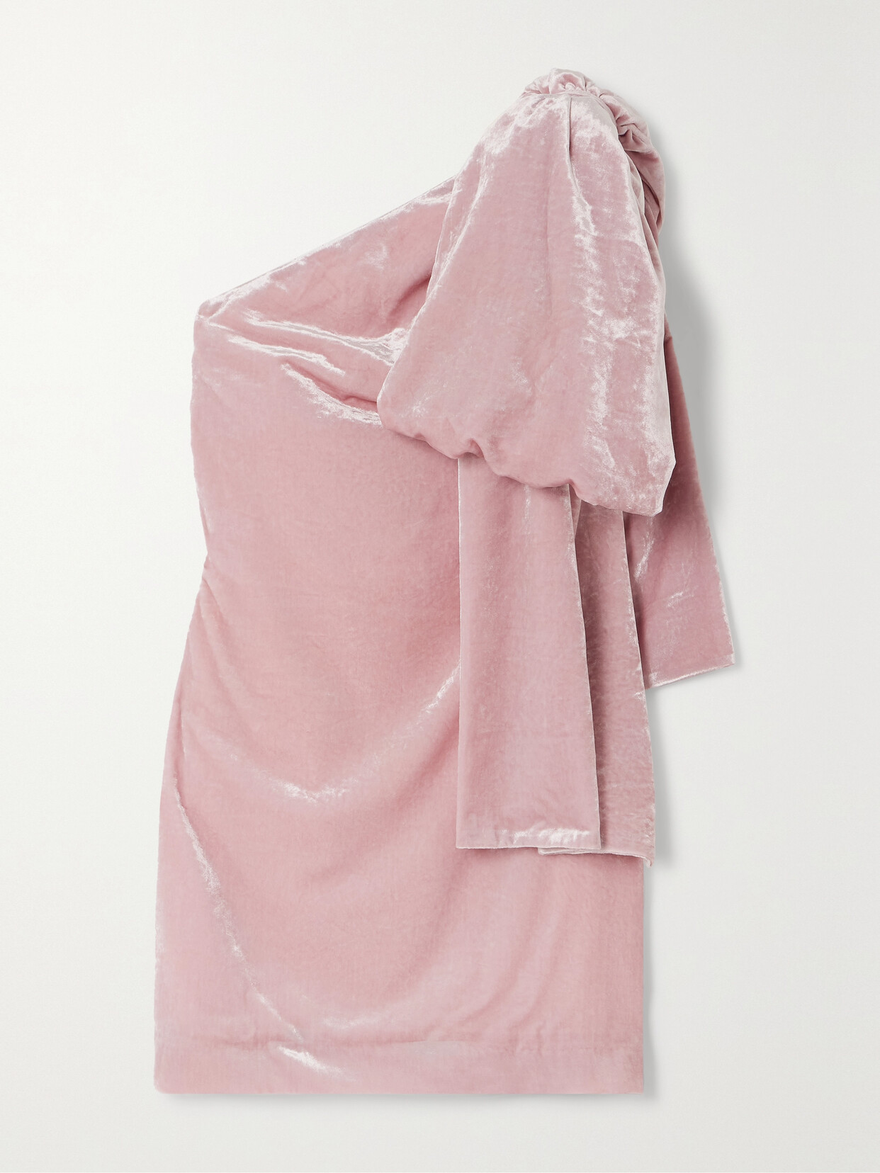 BERNADETTE - Josselin One-shoulder Bow-detailed Velvet Mini Dress - Pink
