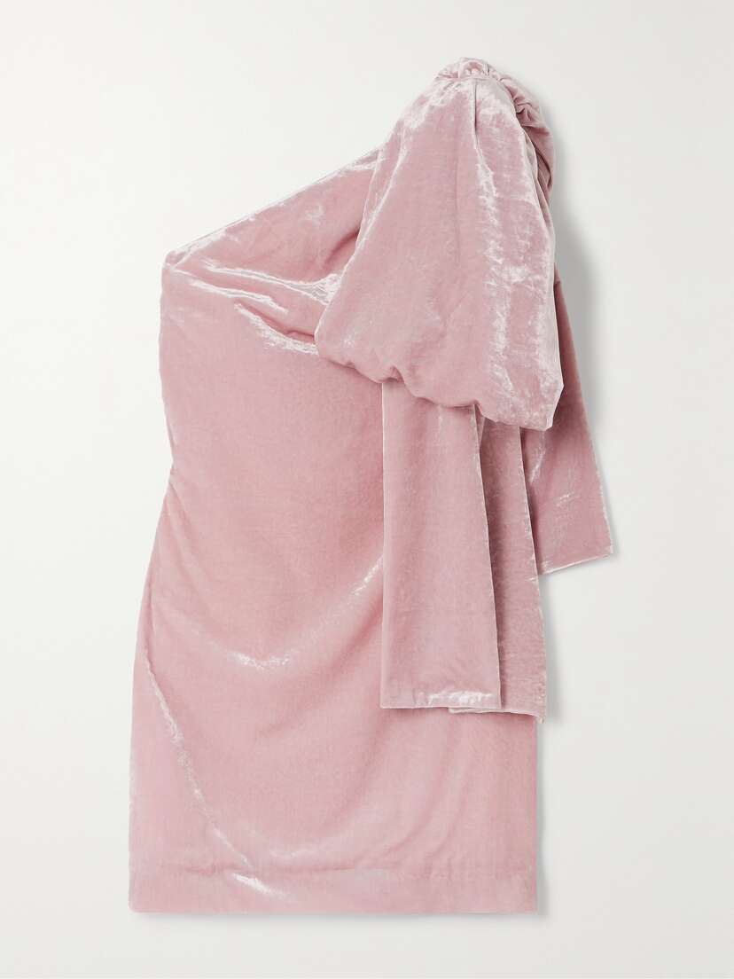 BERNADETTE Josselin One-shoulder Bow-detailed Velvet Mini Dress