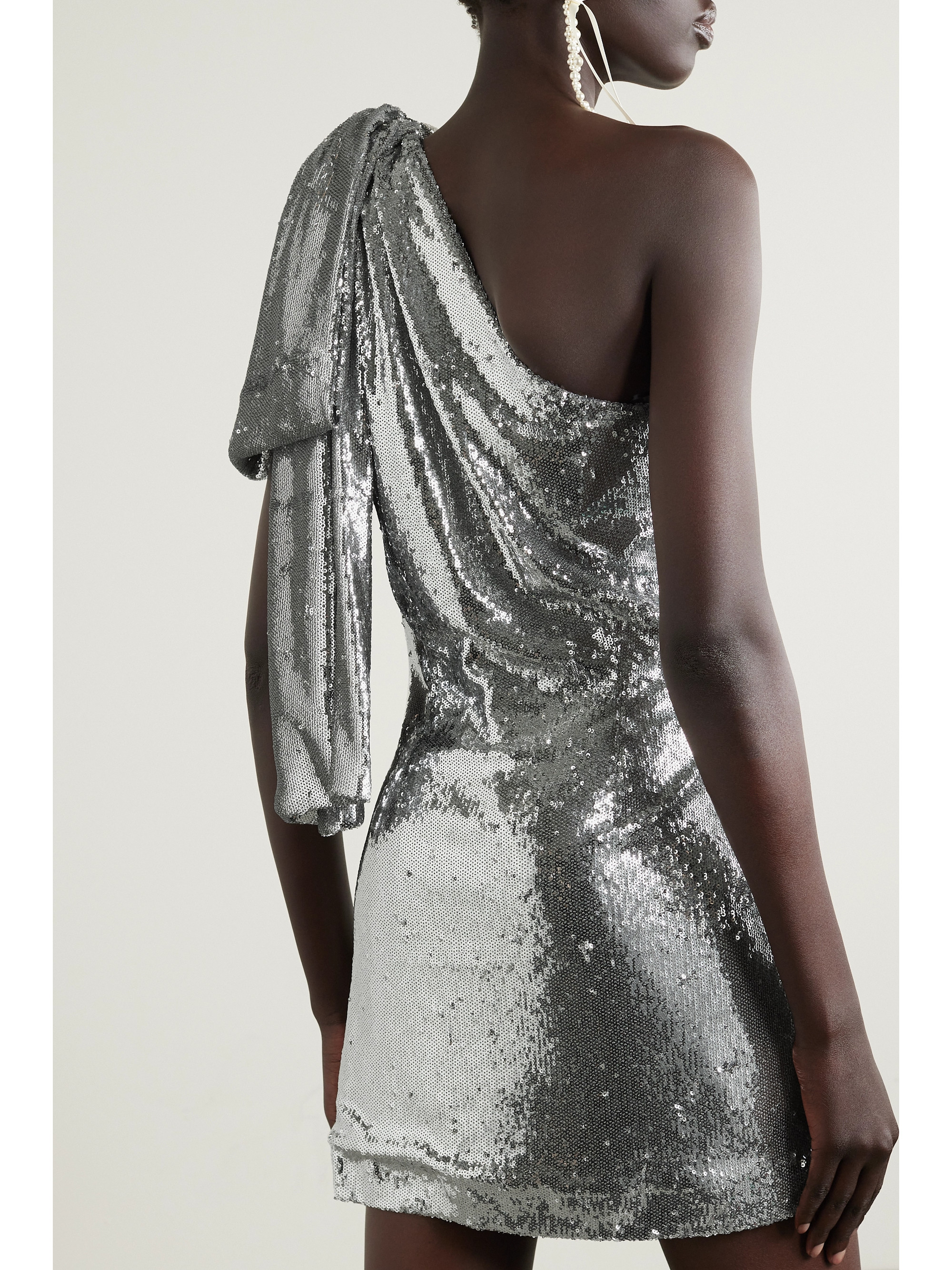 Bernadette Josselin one-shoulder bow-detailed sequined crepe mini dress thumbnail