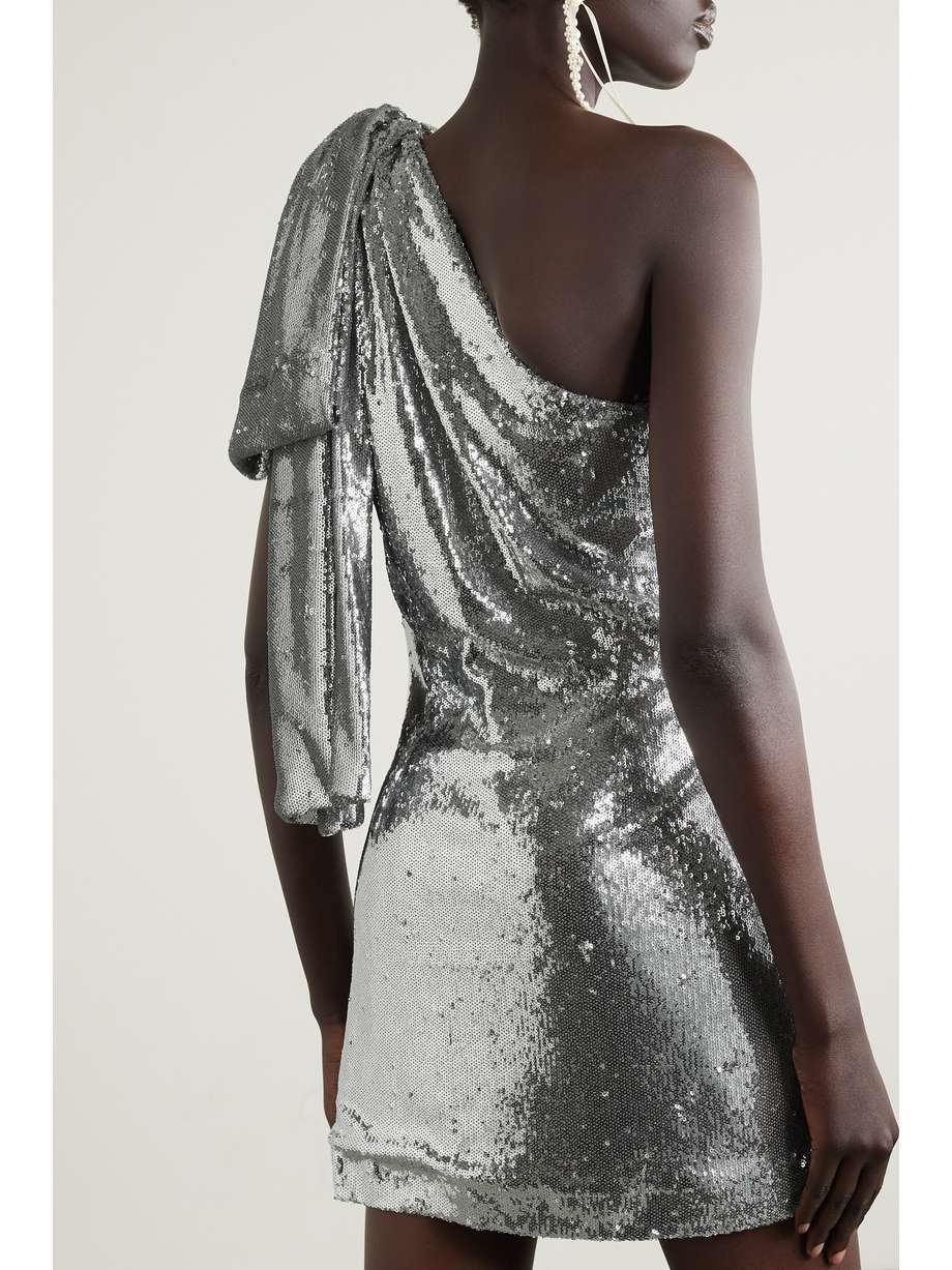 BERNADETTE Josselin one-shoulder bow-detailed sequined crepe mini dress ...