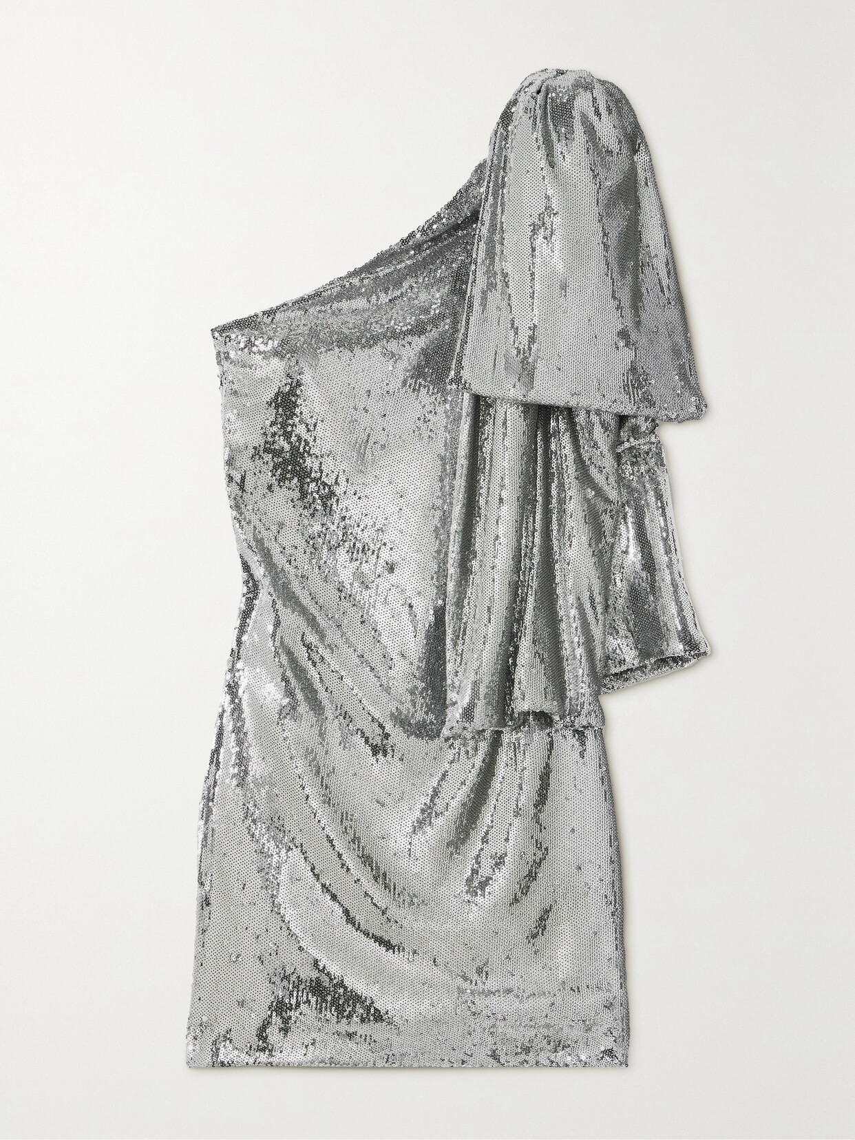 Bernadette Josselin One-shoulder Bow-detailed Sequined Crepe Mini Dress In Silver