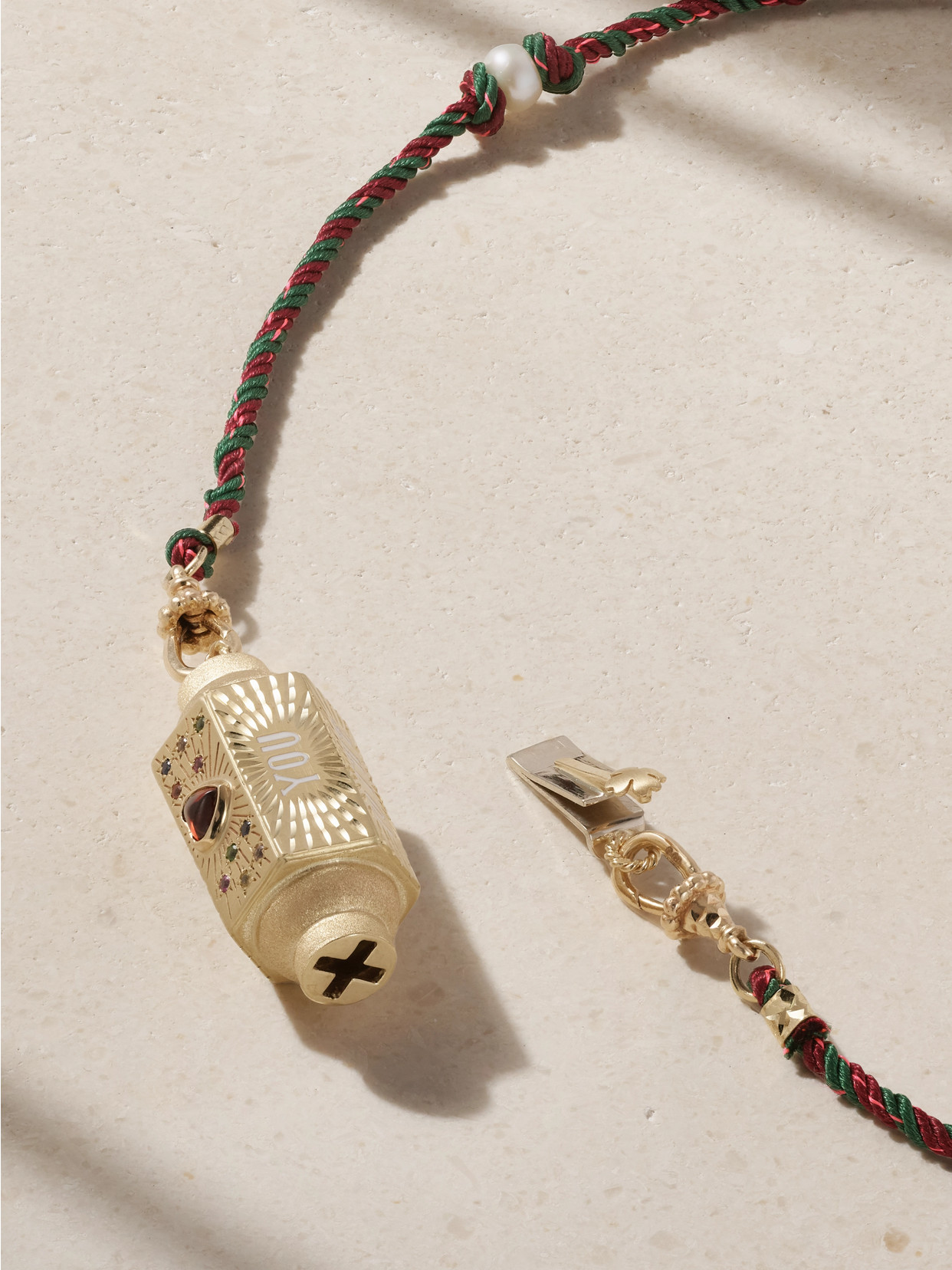 Marie Lichtenberg Love You 14-karat Gold, Enamel And Multi-stone Necklace In Gold