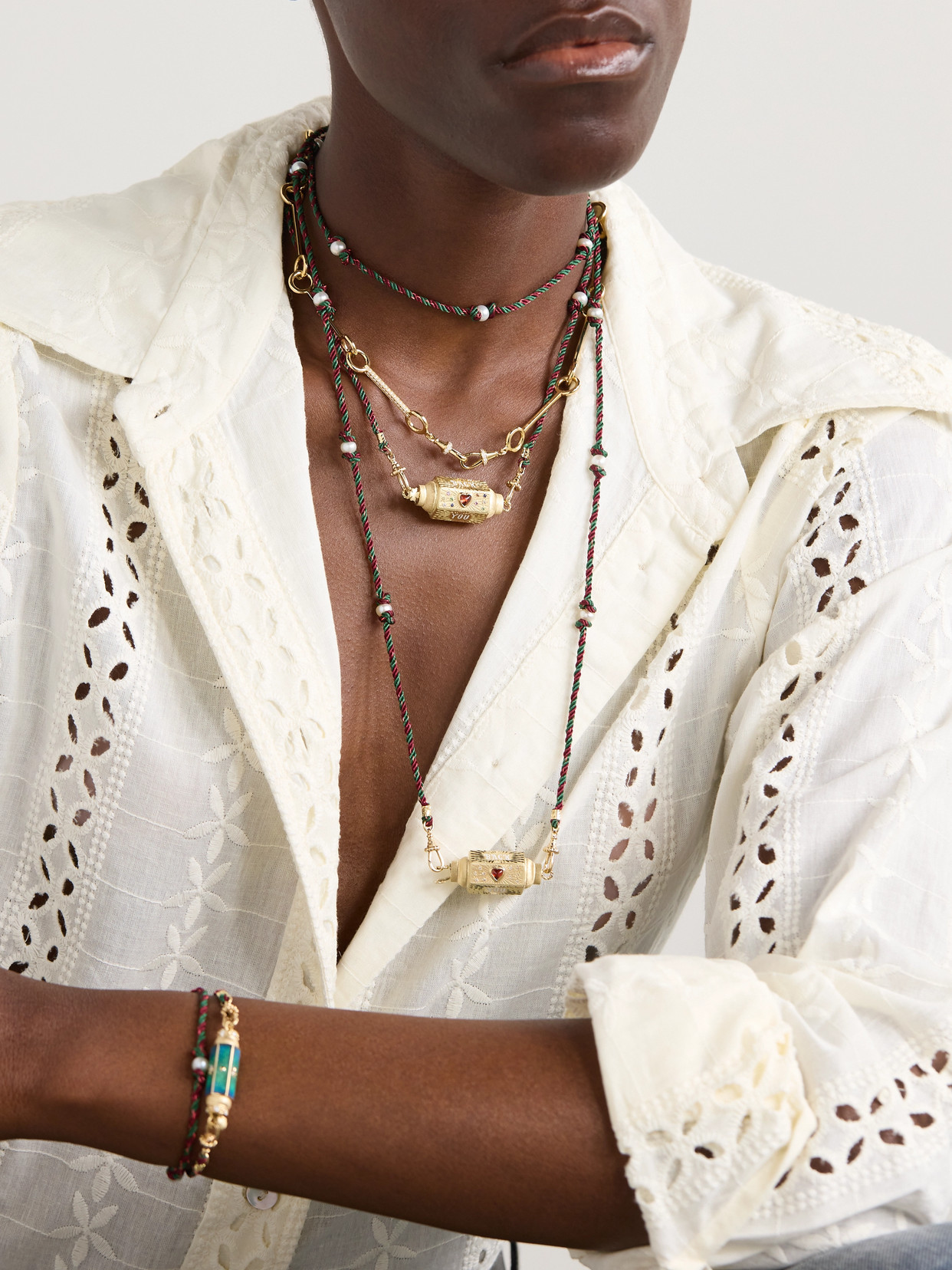 Marie Lichtenberg Love You 14-karat Gold, Enamel And Multi-stone Necklace In Gold