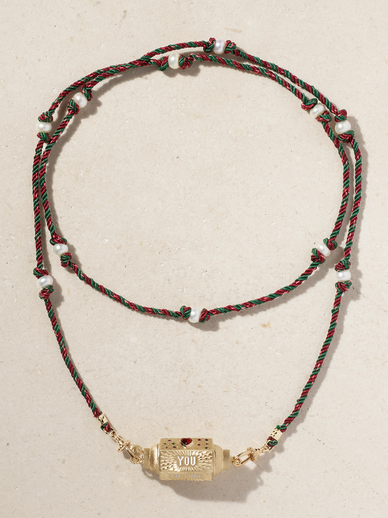 Marie Lichtenberg Love You 14-karat Gold, Enamel And Multi-stone Necklace