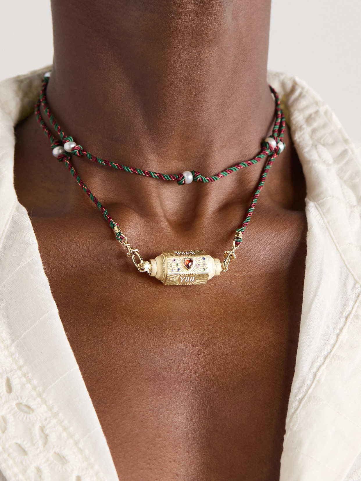 Marie Lichtenberg Love You 14-karat Gold, Enamel And Multi-stone Necklace In Gold