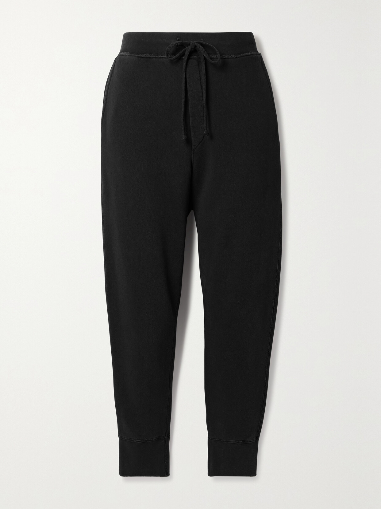 Shop Nili Lotan Nolan Cropped Cotton-jersey Track Pants In Black