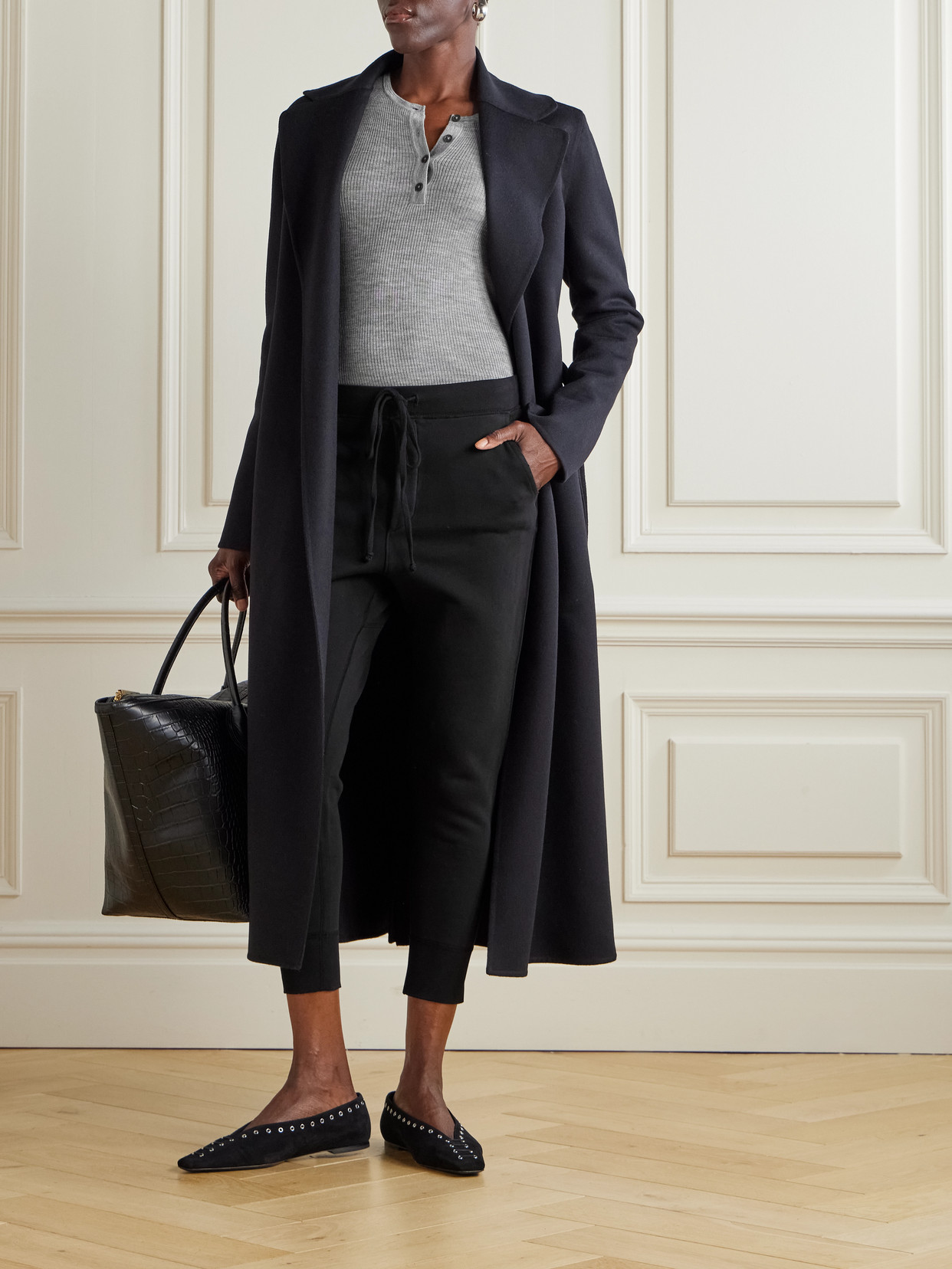 Nili Lotan Nolan Cropped Cotton-jersey Track Pants In Black