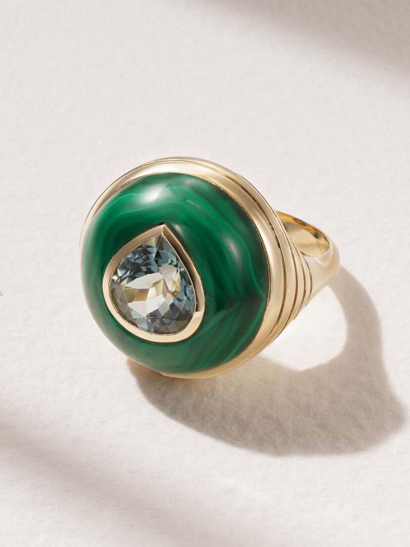 Retrouvaí Petite Lollipop 14-karat Gold, Malachite And Tourmaline Ring - 6 1/2